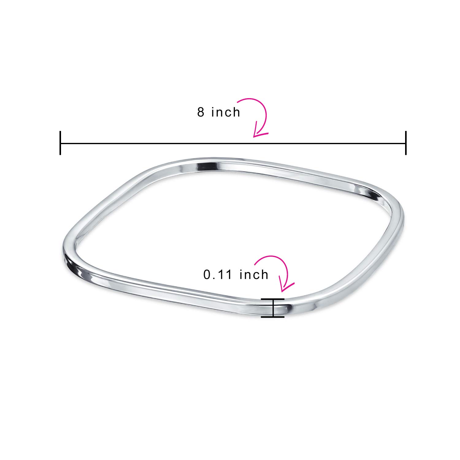 Bling Jewelry Bracciale Rigido Impilabile Liscio E Lucido In Argento Sterling .925 Forma Quadrata Incisione Personalizzata Per Donne
