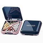 DUBSTAR Pill Box - Waterproof Portable Daily Small Case for Purses Pocket Compact Travel Medicine Holder for Vitamins,Fish Oils,Supplements,Medication(Deep Blue)