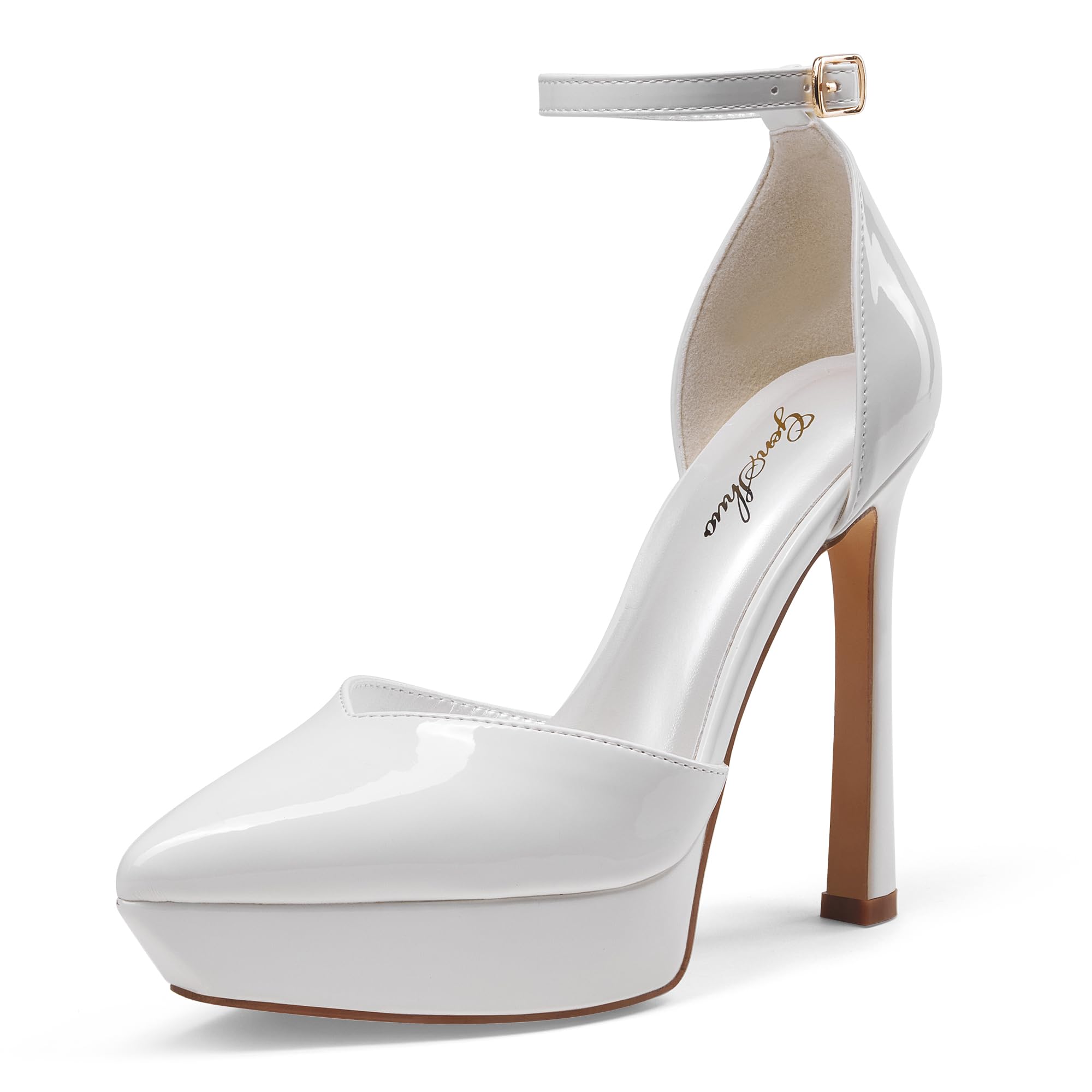 Women's Platform High Heels 13CM/5.12" Sexy Pointed Toe Platform Pumps Elegant Stiletto Heels Ankle Strap Closed Toe Party Shoes, White A, 39 EU