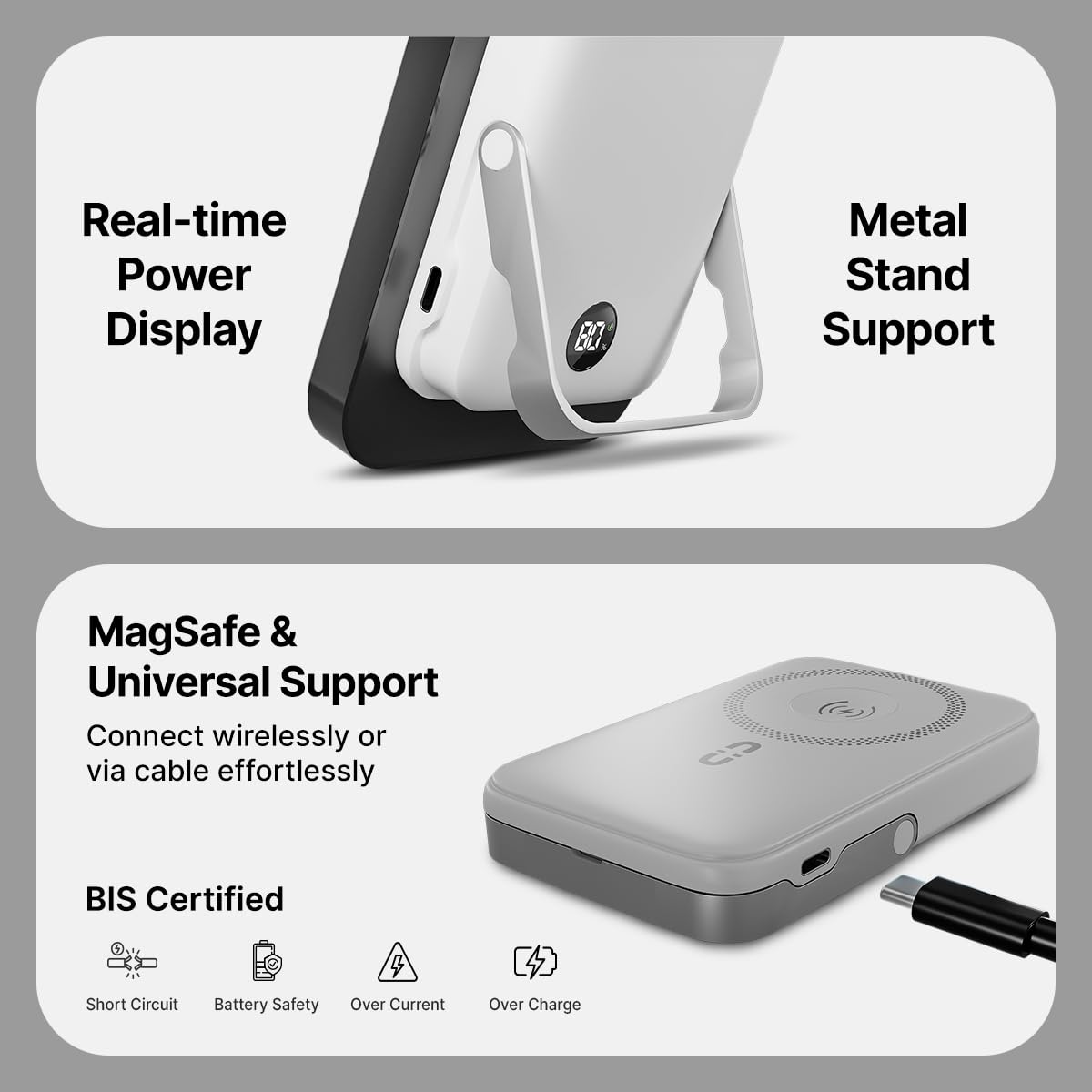 pTron Dynamo Elite Magnetic Wireless 10000mAh Fast Charging Power Bank, 15W MagSafe Compatible, 22.5W Output, Compatible w/iPhone 12 & Above, Android & Other Qi Enabled Devices, Type-C Input (White) — Amazon image 6