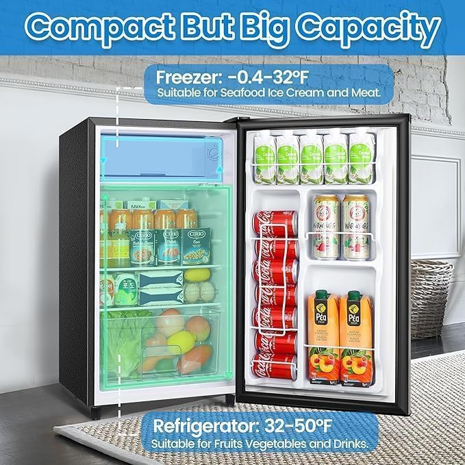 WANAI Compact Refrigerator with Inner Freezer 3.2 Cu.Ft Single Door Small Fridge Energy-efficient, Low Noise, Mini Fridge for Bedroom Dorm and Office Silver on Fridge.com