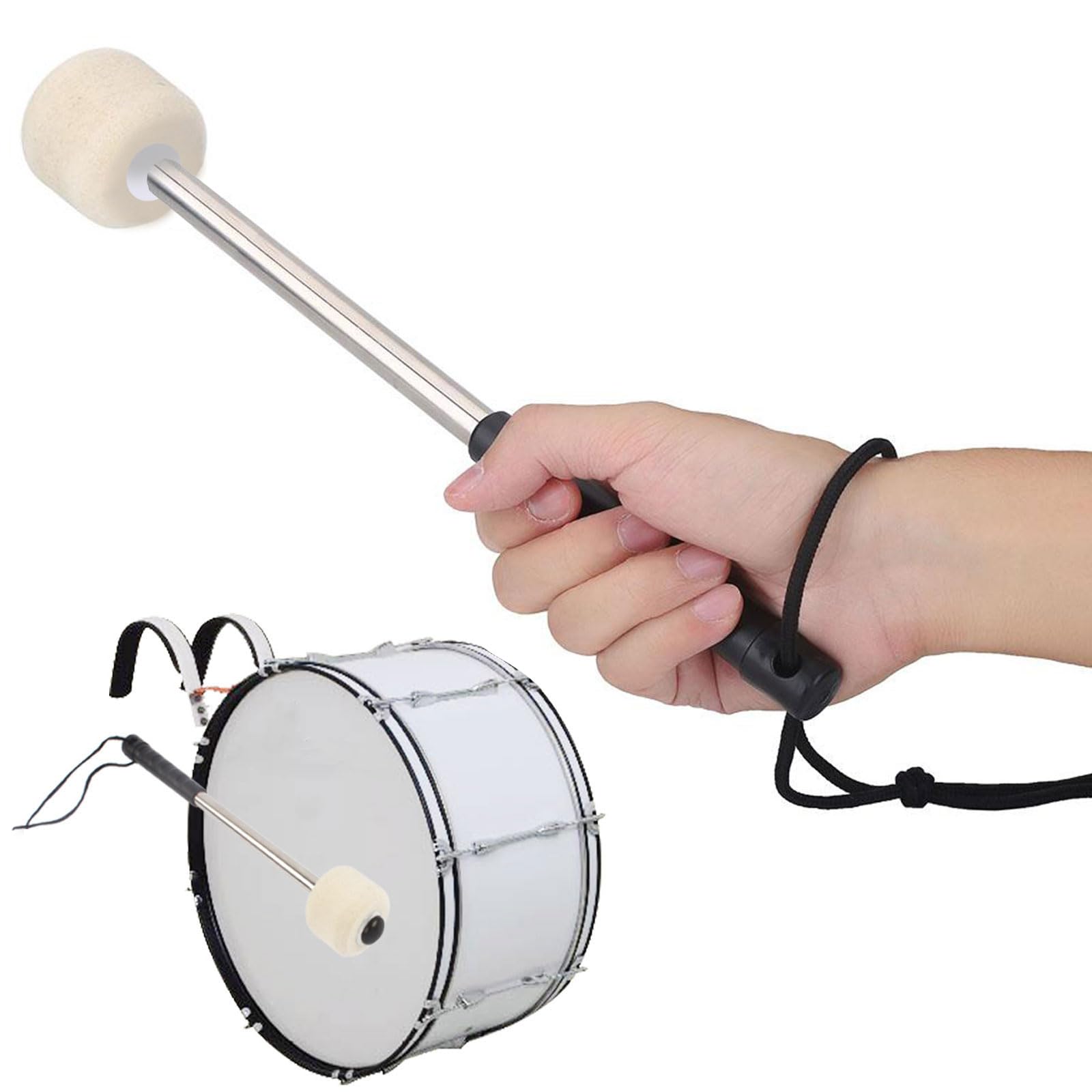 Baguettes de Tambour, Maillet de Grosse Caisse, Maillet de Tambour, Bâton de Tambour, Baguette Tambour de Basse, Baguettes de Timbales, Drumstick, pour Instrument à Percussion, Accessoire Bande