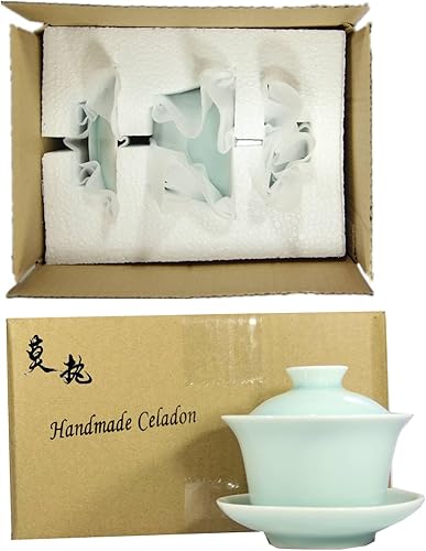 Miniatura 7 de Gaiwan Kung Fu - Juego de tazas de té y platillo de porcelana con tapa, 5 onzas (azul cielo)