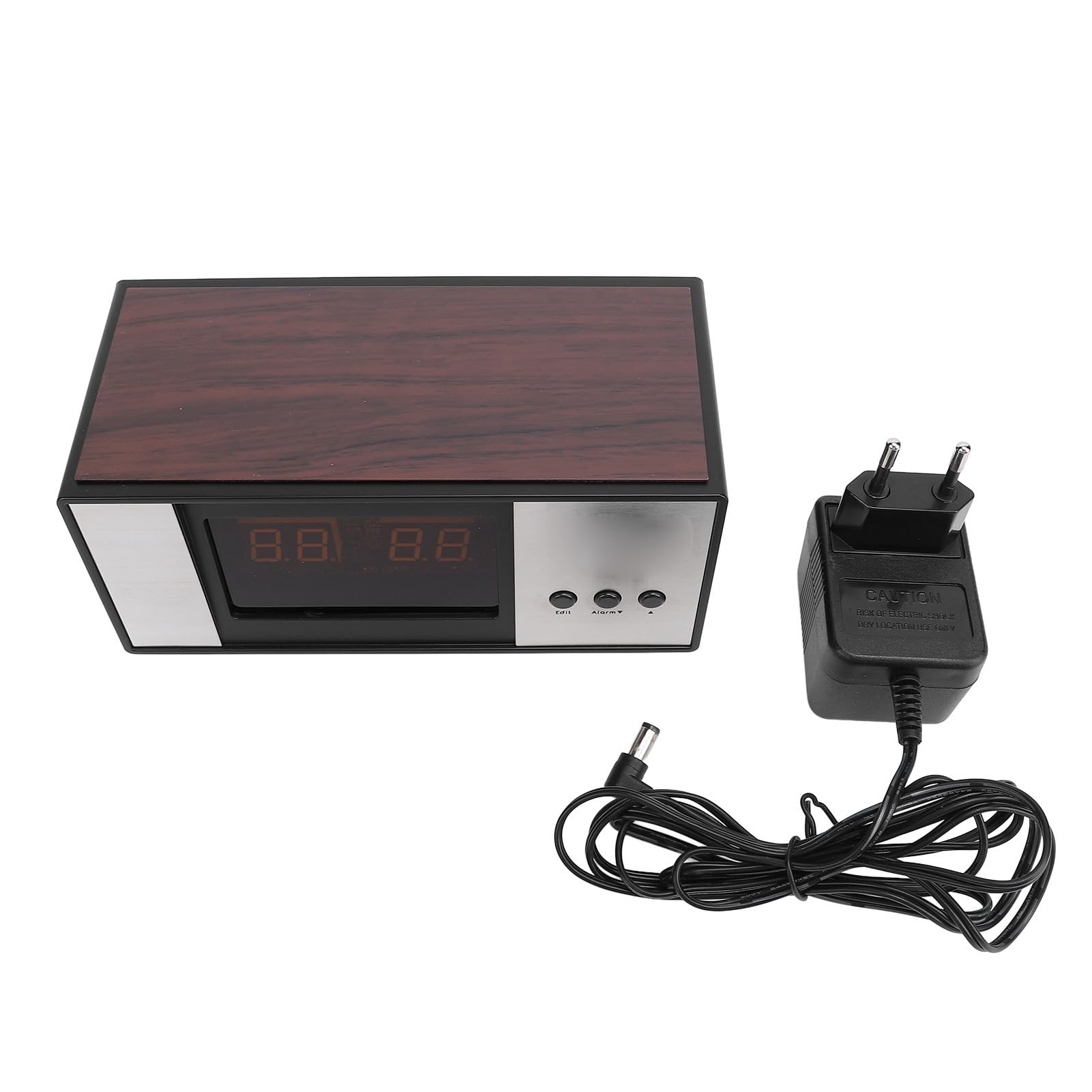 Zegar na Biurko z klapką w Stylu Retro, Mechaniczny z funkcją Automatycznego Odwracania, do Wystroju Sypialni Biurowej, Wtyczka UE 220 V, Kolor Drewna 6,5 ​​X 3,1 X 3,0 Cala