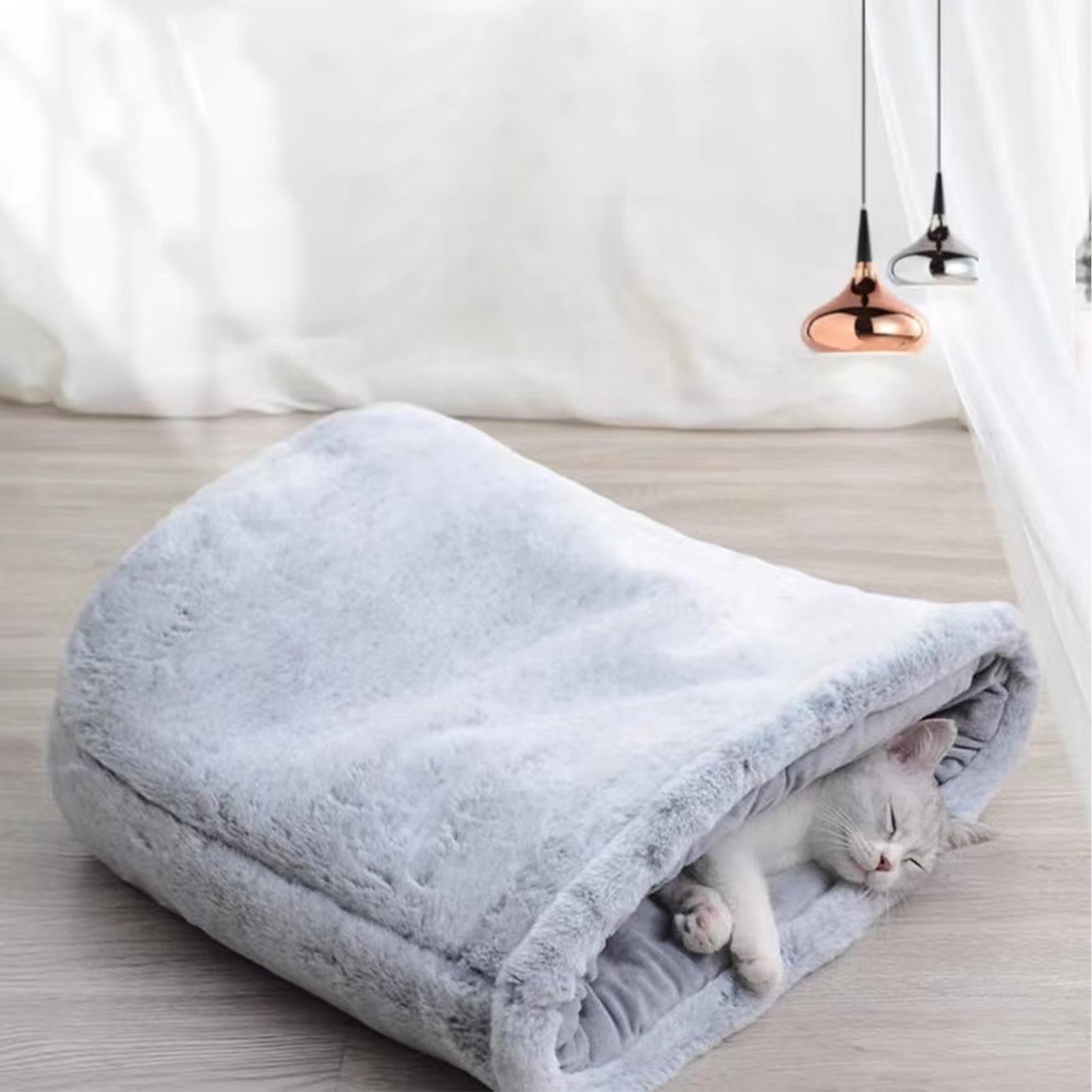 Warme slaapzak voor katten, winterslaapzak voor katten, winterbedtas voor halfgesloten katten, koude slaapontspanning, entertainment, zacht kattenbed voor binnen, voor woonkamer