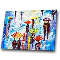 Colourful People Umbrellas Modern Abstract Canvas Wall Art Large Picture Prints