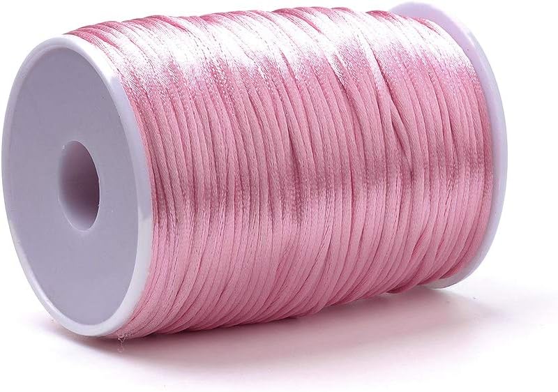 Craftdady 2mm Satin Rattail Polyester Trim Cord Pink Chinese Kontting Braided Necklace Bracelet Making Macrame Thread String 80 Yards