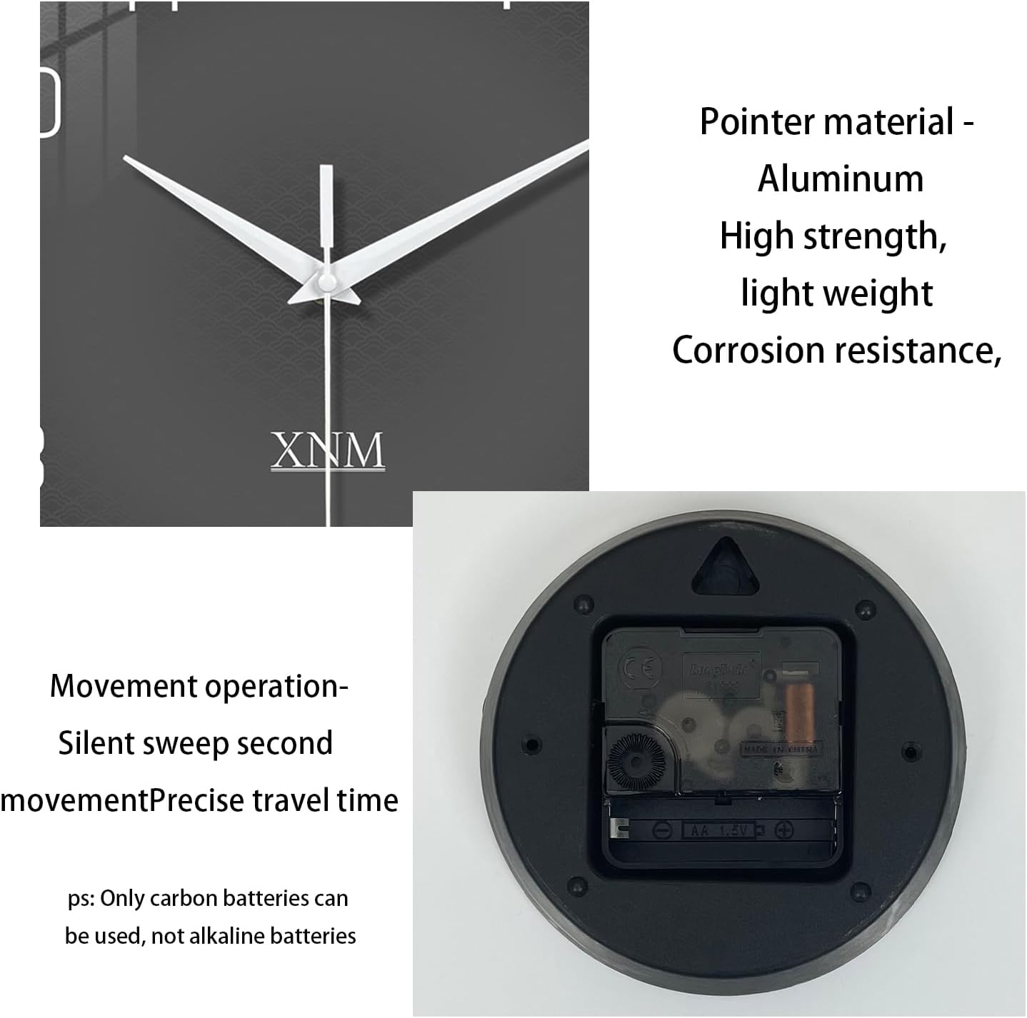 XNM Dark Grey Wall Clock for Bedroom Glass Modren Simple Wall Clock Battery Operated 14 Inch Minimalist Silent Clock Analog