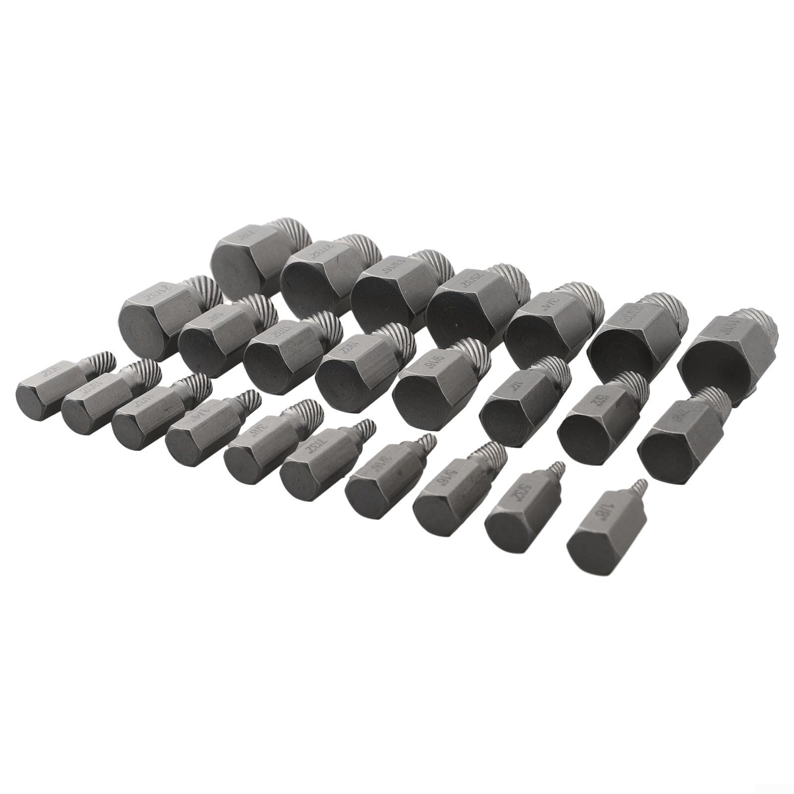 Juego de 25 extractores de tornillos hexagonales, removedor de pernos de acero de alto carbono para tornillos dañados redondeados pelados, diseño en espiral para zurdos para reparación de automóviles
