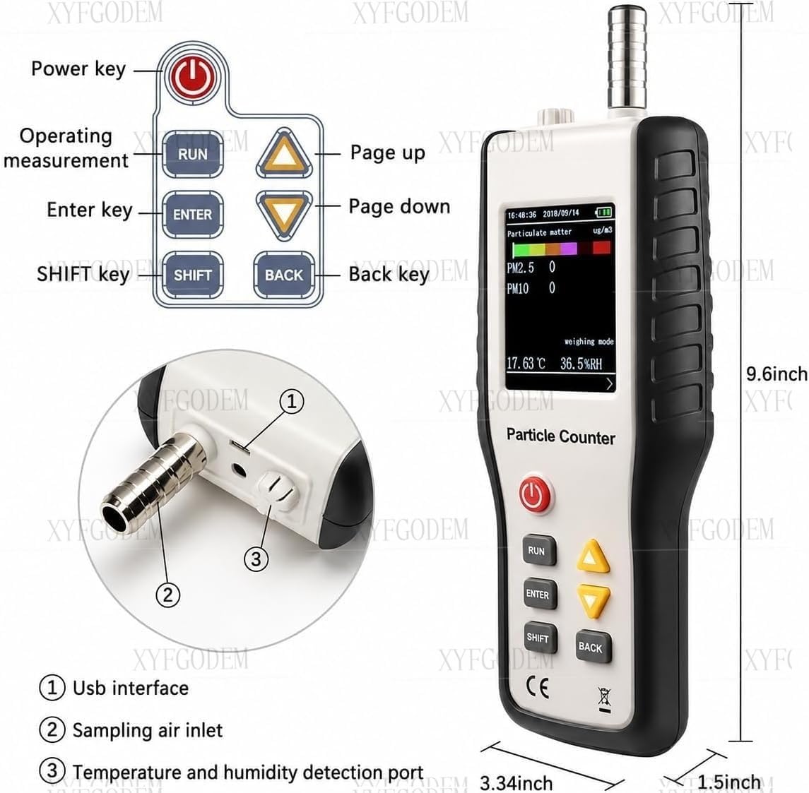 Partikeldetektor PM2.5 HT-9600, Staubzähler mit LCD-Display, 7,1 cm (2,8 Zoll), Luftqualitätsmesser für die Überwachung von 0,3-2 Mikron, Temperatur und Luftfeuchtigkeit