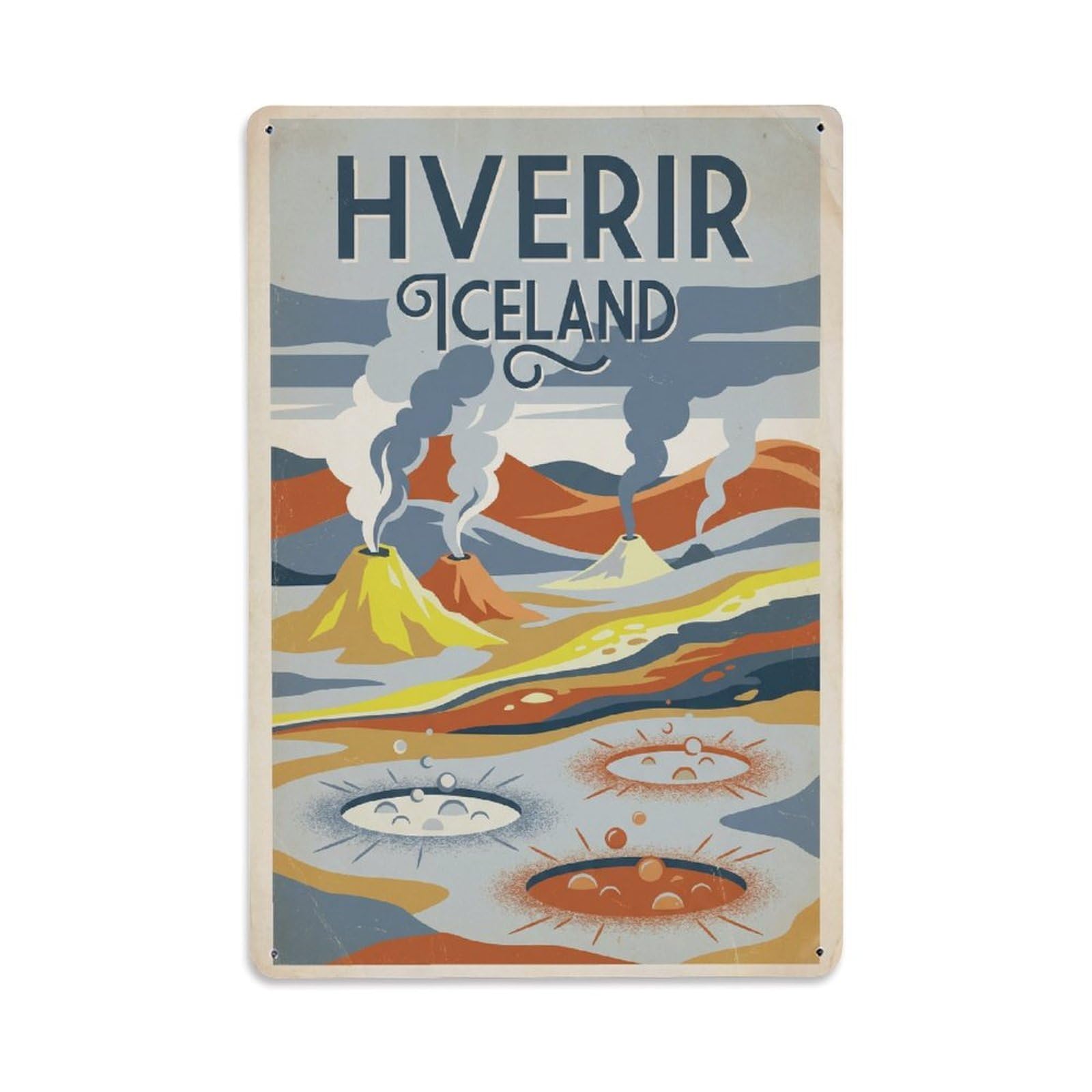 Gead 8X12inch Style Vintage Travel Hverir Iceland Geothermal Metal Tin Sign