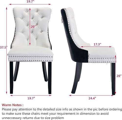 Miniatura 2 de Setawix Juego de 2 sillas de comedor de contraste de color, sillas de comedor tapizadas de terciopelo de piel sintética, 2 sillas de comedor
