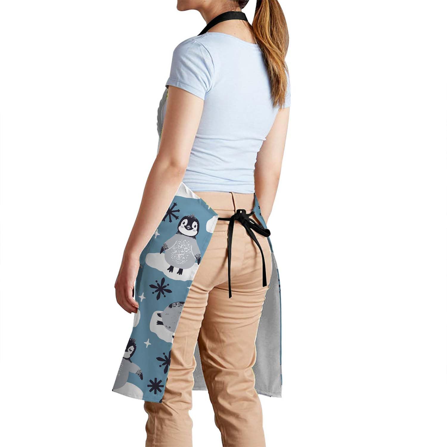 Smooffly Cute Penguins and Snowflakes Apron, Adjustable Neck Bib Apron for Men and Women Suitable for Kitchen Cooking, Waitress, Chef - Image 3