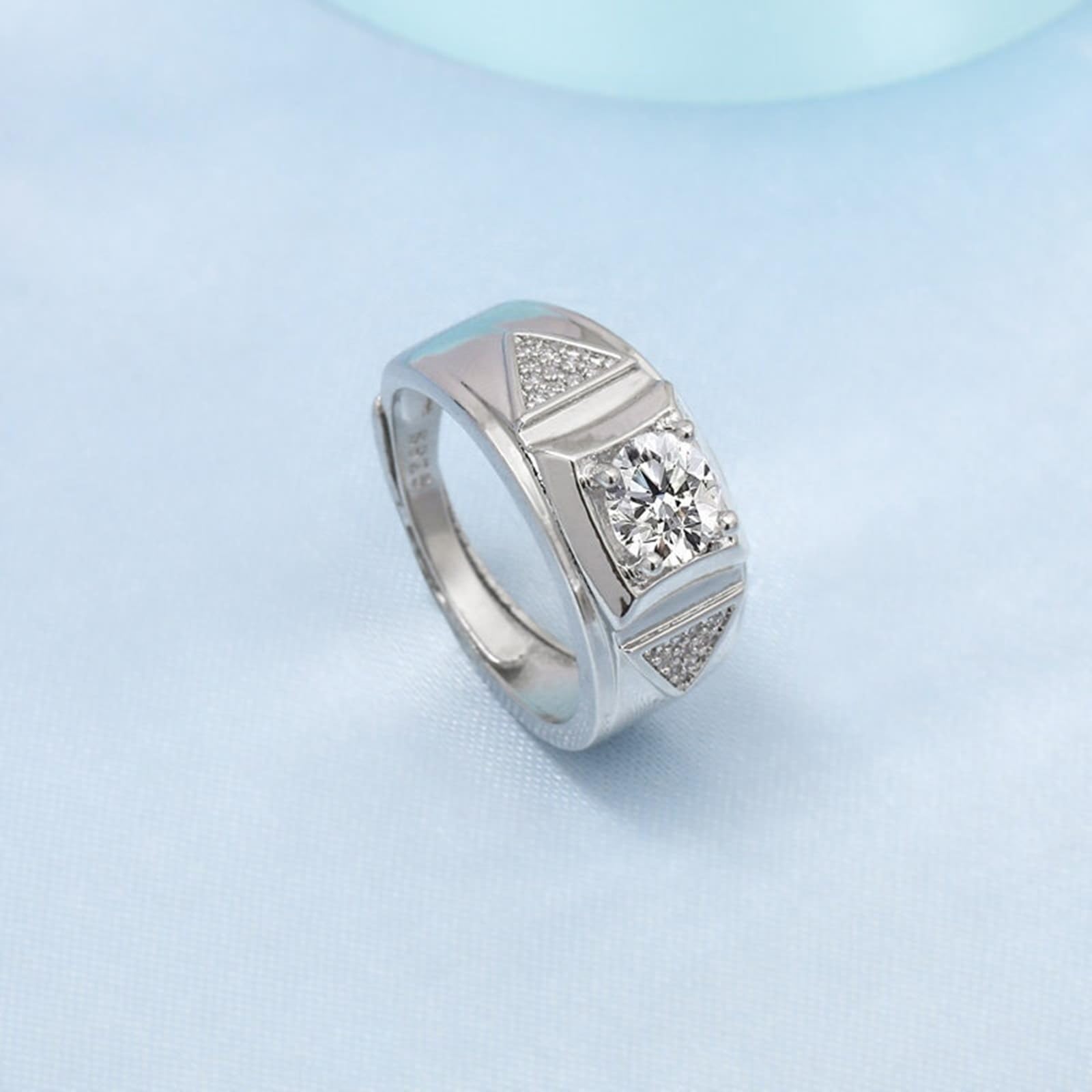 Wycian Męski różowy pierścionek z białego złota pierścionek damski 18K diament laboratoryjny szeroki trójkątny 4 bolce 1 ct cyrkonia rozmiar N 1/2 moda dla dziadka biżuteria urodzinowa