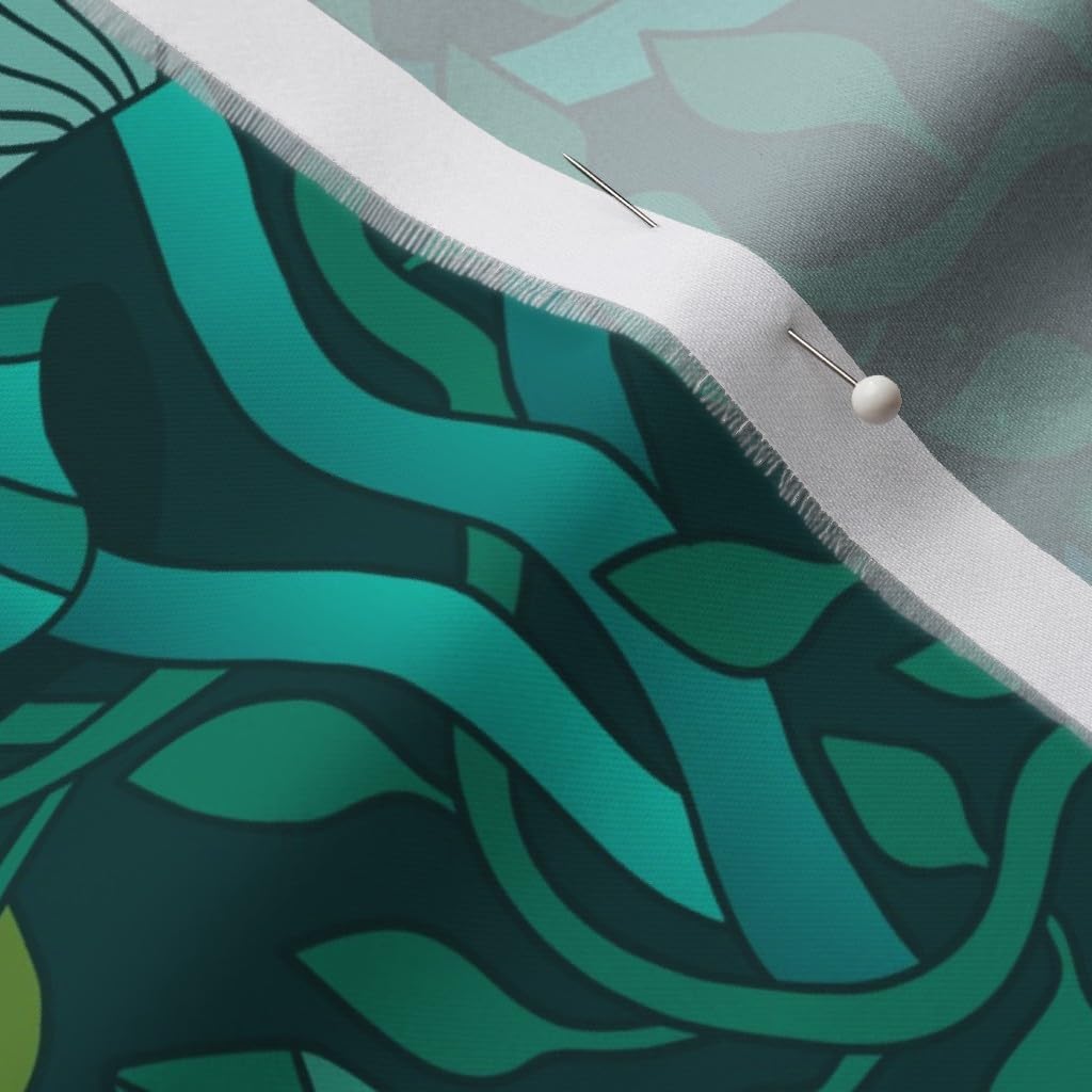 Spoonflower Fabric - Emerald Forest Fairy Woodland Creatures Green Nature Trees Crystals Printed on Organic Cotton Sateen Fabric by The Yard - Sewing Quilting Apparel Home Decor