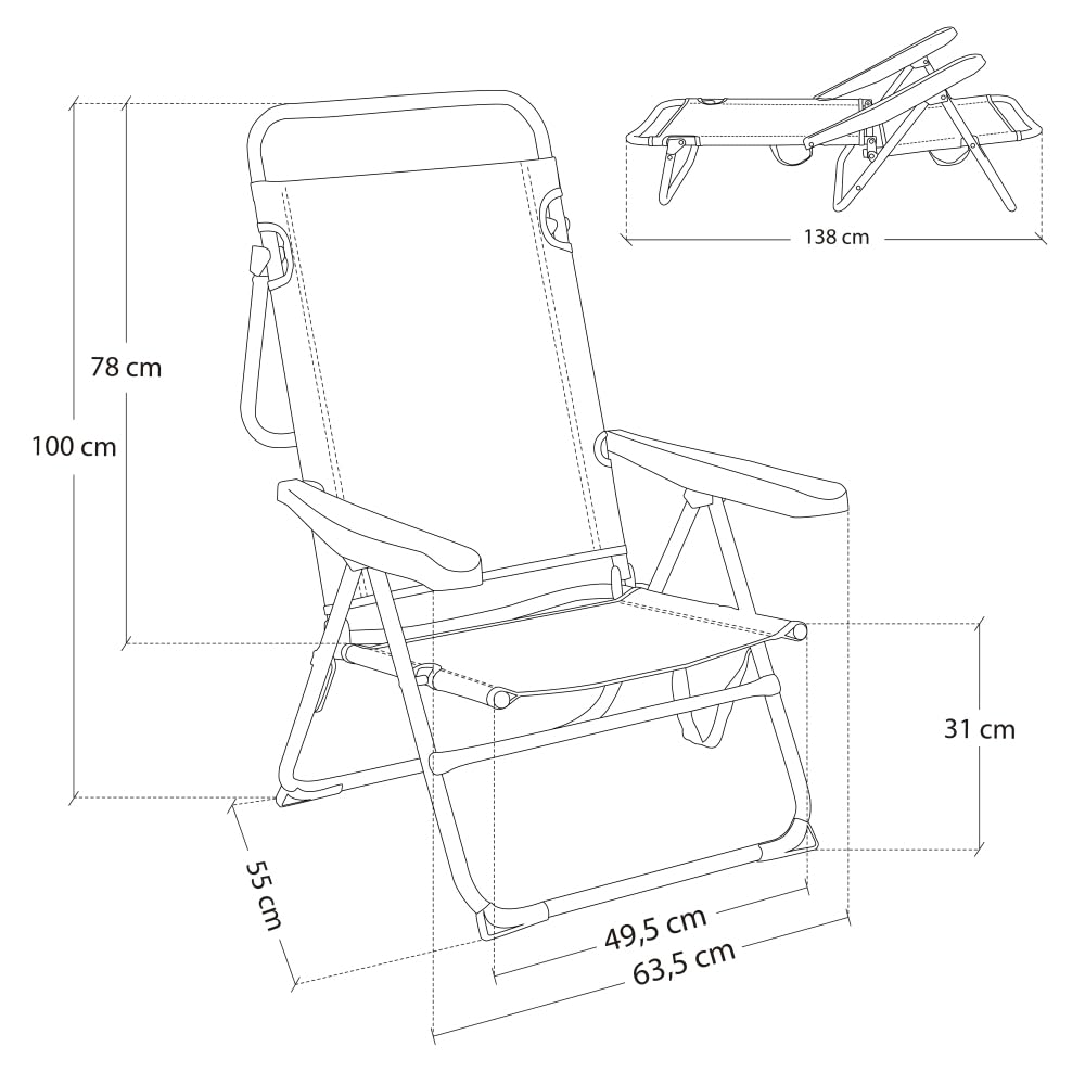LOLAhome Silla de Playa Alta Plegable y reclinable de 4 Posiciones de Aluminio y textileno Aguamarina de 62x55x100 cm