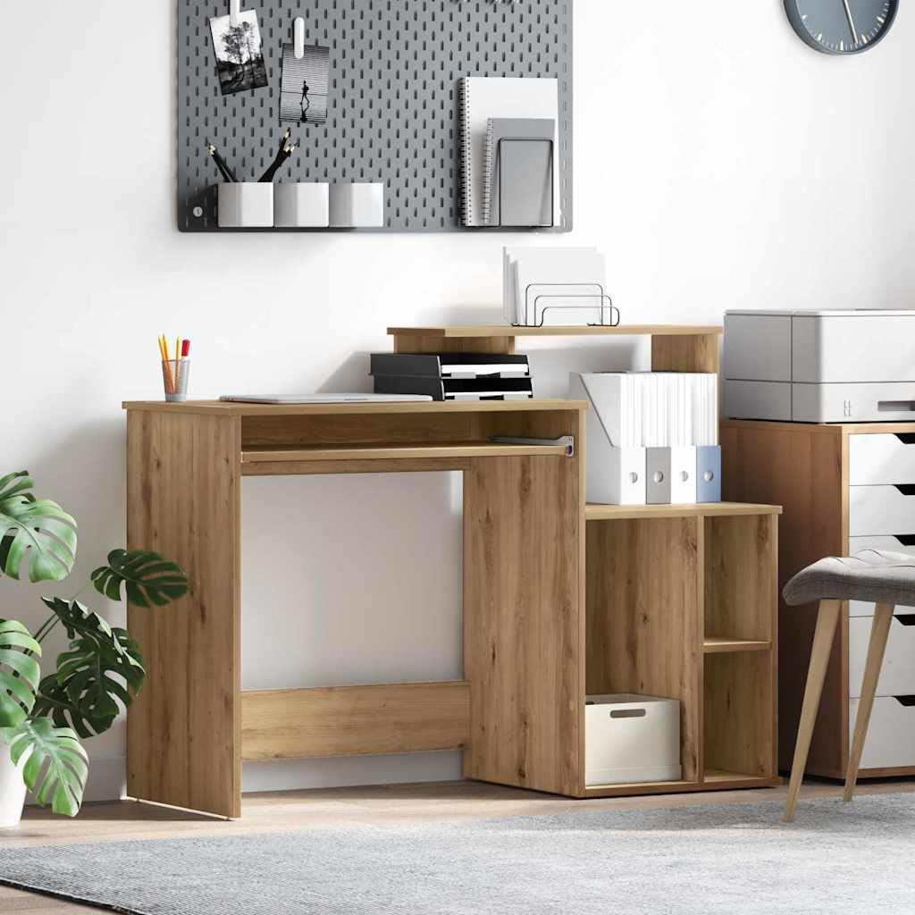 Bureau rectangulaire chêne Artisan 120cm avec étagères de rangement pour salle d'étude