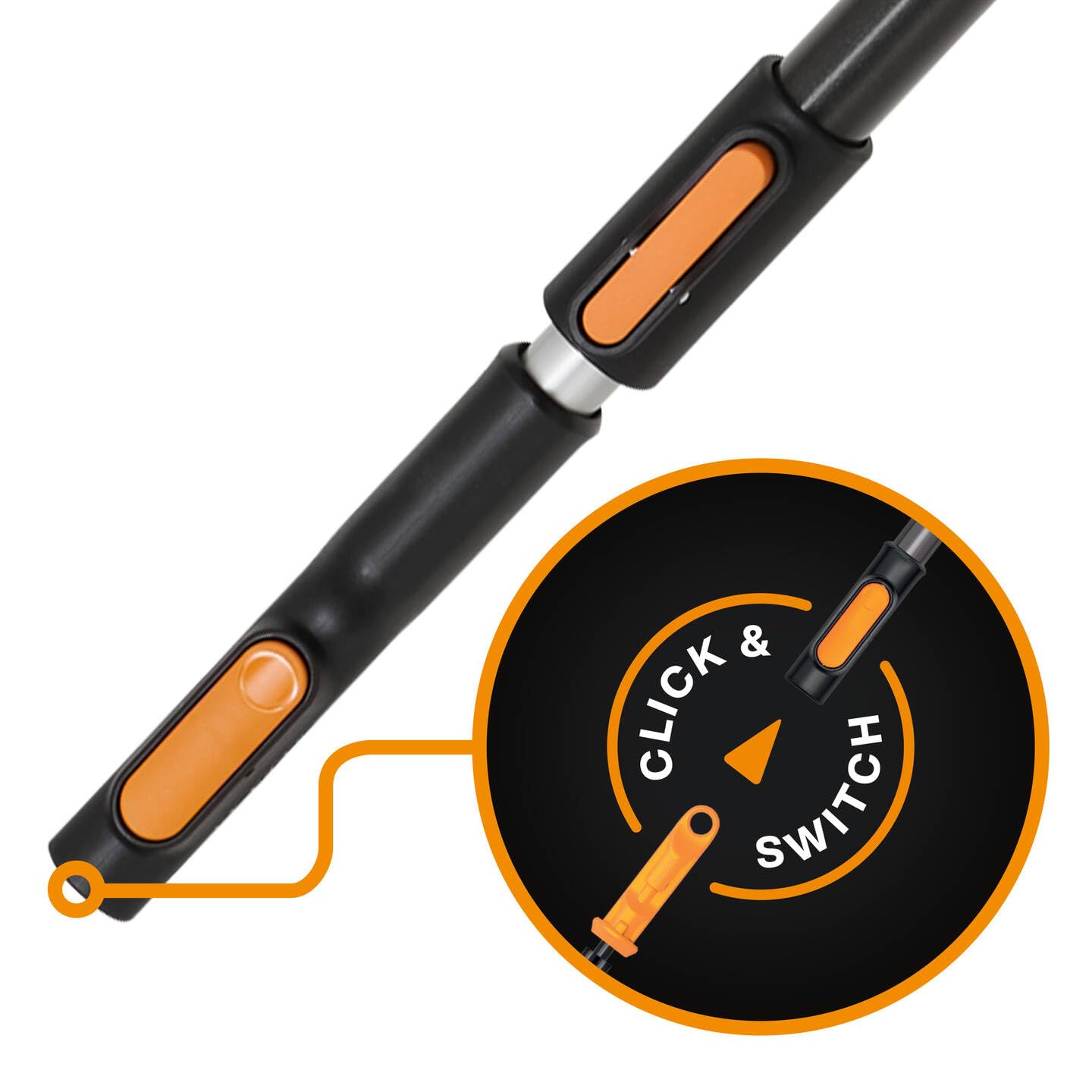 Fiskars OneClick Manico Telescopico L, Sostituzione con un Clic, Adattatore QuikFit Disponibile Separatamente, Manico Estendibile da 2,20 m a 4 m di Lunghezza, 1,55 kg, Nero/Arancione, 1080672