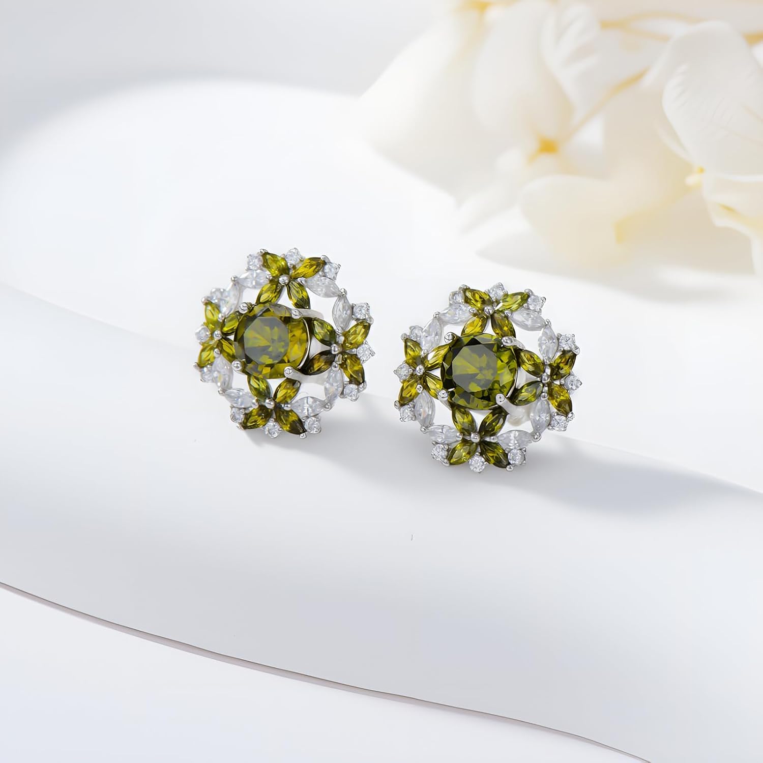 Charm Flower Stud Earrings for Women 925 Sterling Silver Floral Birthstone Earrings for Mother Wife Her
