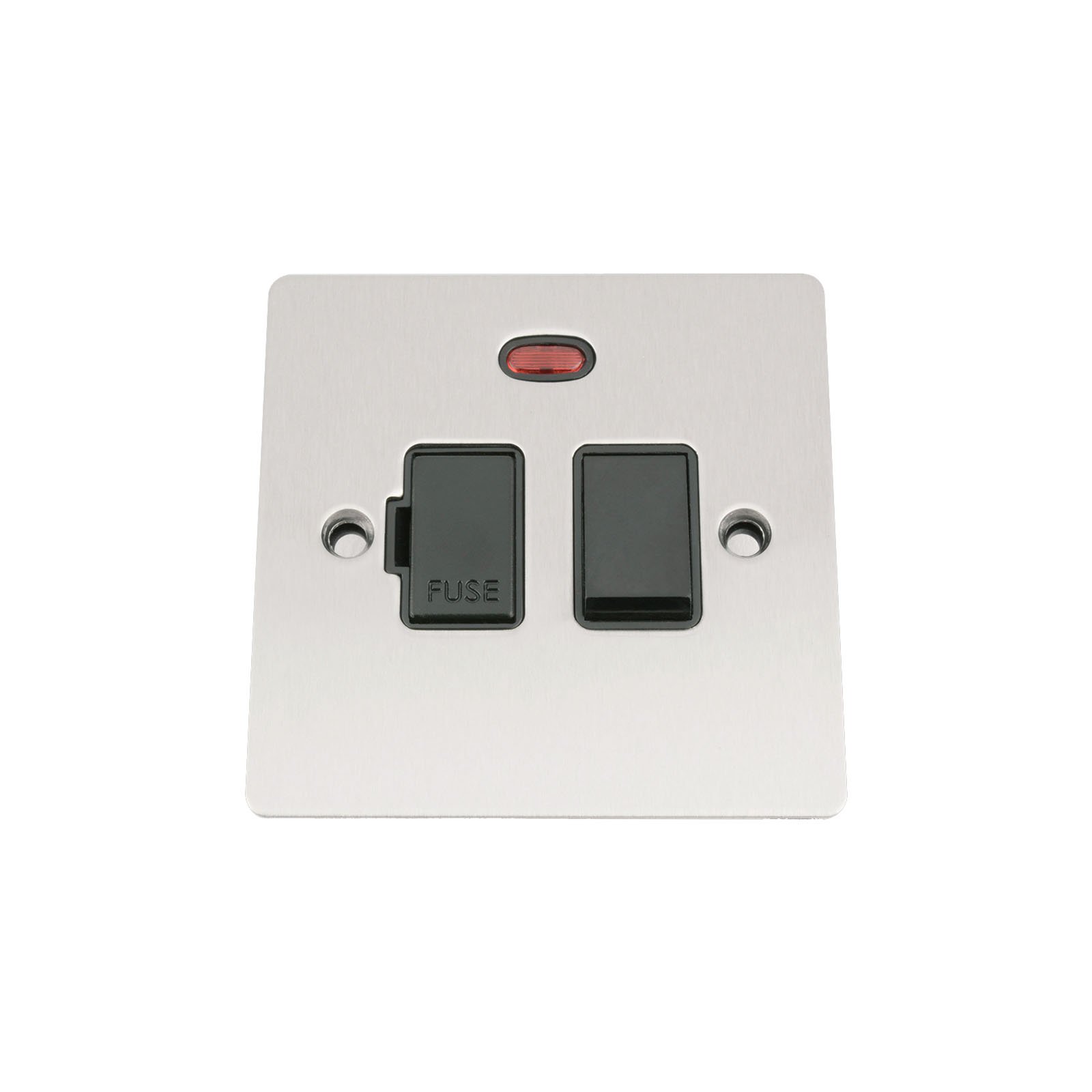 A5 Products Black Fused Switch With Neon - Satin Matt Chrome - Flat - Insert Plastic Switch - 13 Amp Switched Fused Spur Unit