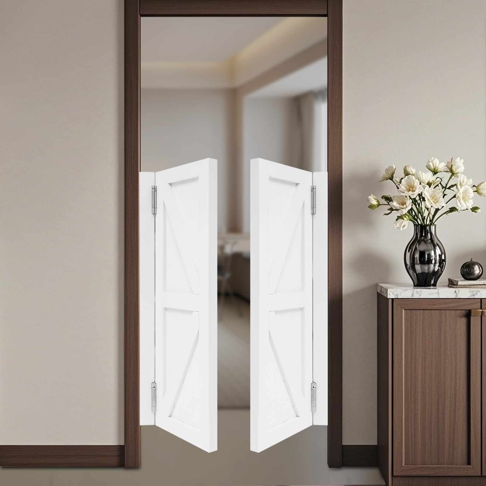 Porta a battente in legno di pino con motivo simmetrico, adatta per ingresso cucina, soggiorno, ufficio (bianco, 90 x 70 cm)