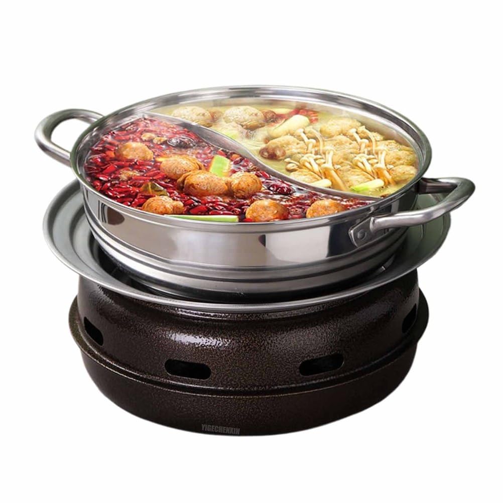 Sartén redonda antiadherente sin humo y mini parrilla de carbón de mesa, diseño multifuncional desmontable para bollos fritos y brochetas a la parrilla