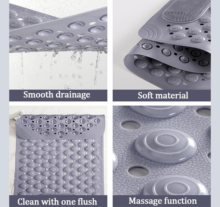 Badematte, Duschmatten, quadratische rutschfeste Duschmatte mit Fußschrubberbürste, starken Saugnäpfen, Fußmassagegerät-Reiniger, Badematte, mit Abflusslöchern, Badewannenmatten-Pads (beige,