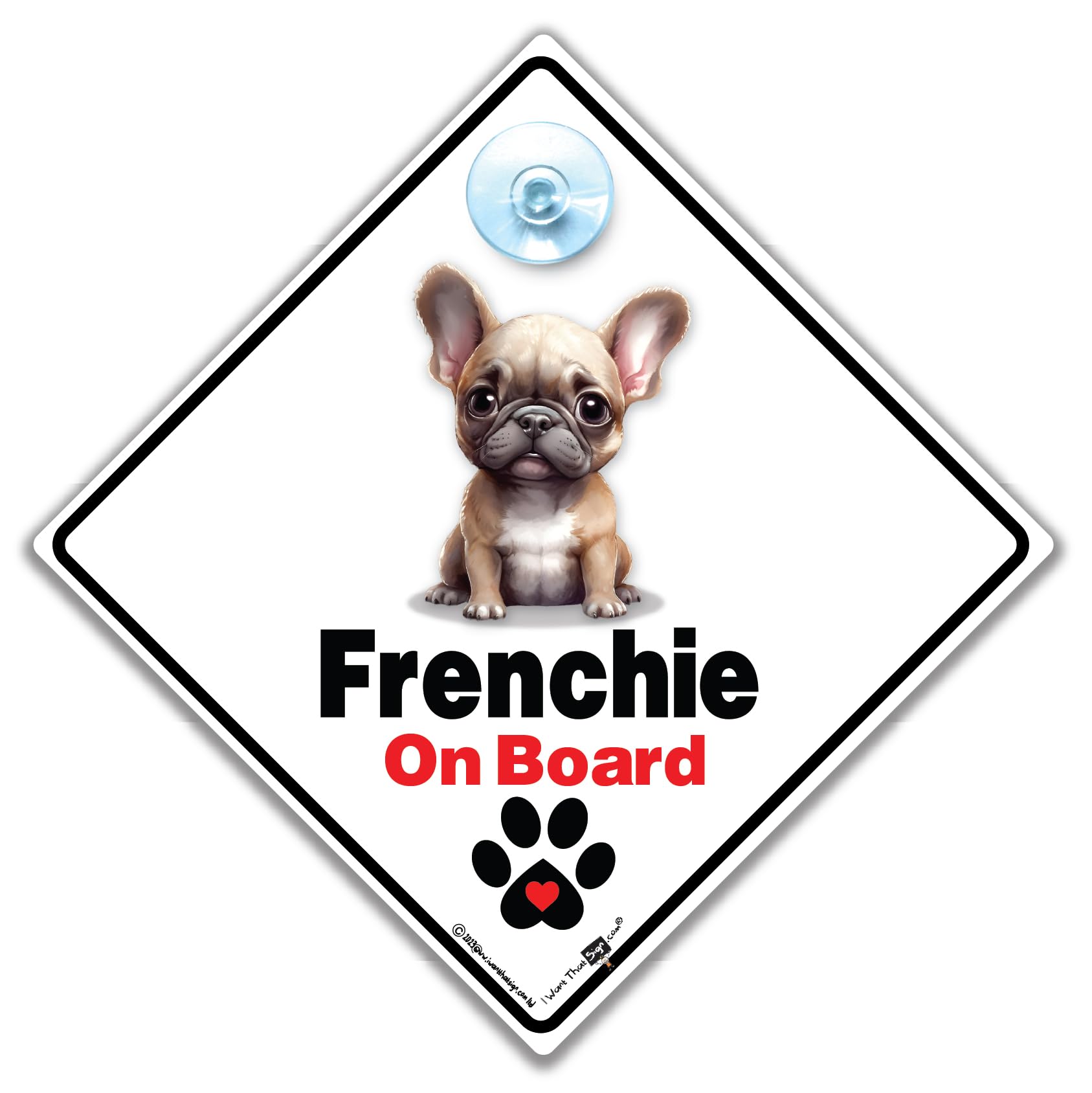Iwantthatsign.com White Frenchie On Board Sign, French Bulldog Car Sign, Frenchie Dog Car Sign, French Bulldog Dog Breed Vehicle Sign 14Cm X 14Cm