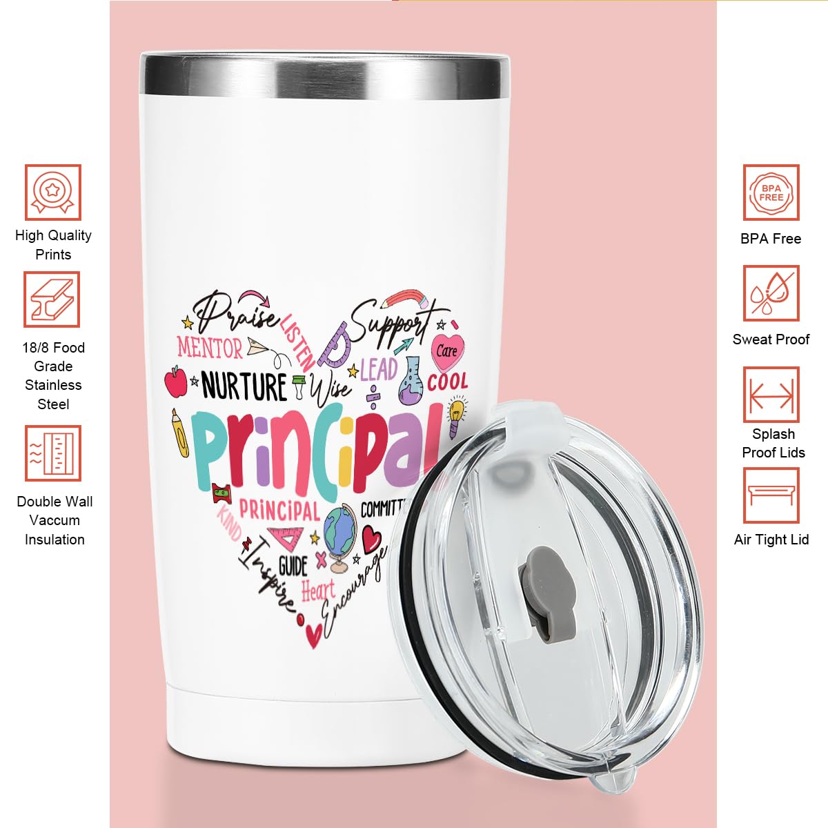 Principal Gifts Principal Appreciation Gifts Tumbler, 20 oz Stainless Steel Coffee Mug，Insulated Cup, Inspirational Birthday Christmas Thank You Office for Women Men Boss Coworker Teacher