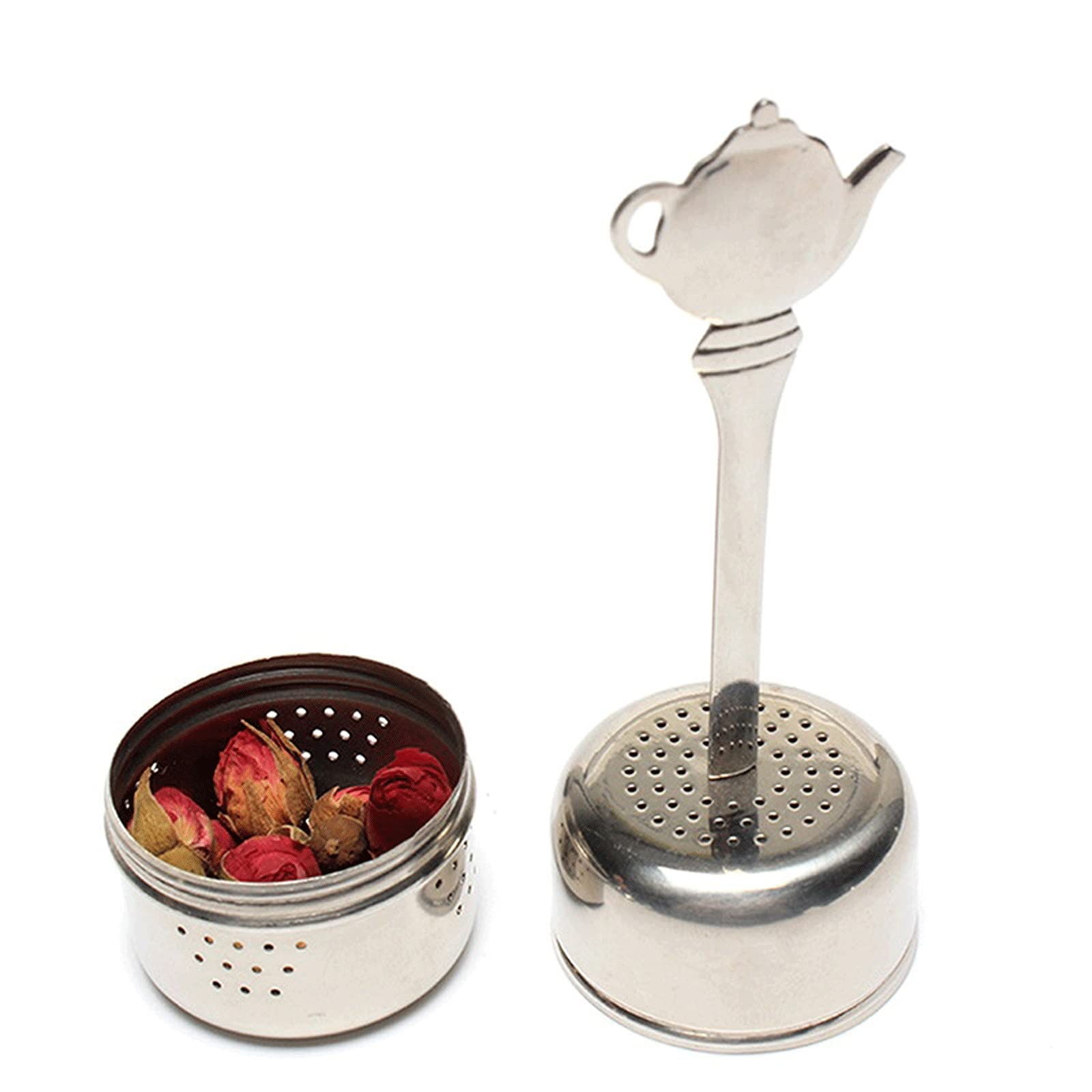 Colador de té de acero inoxidable, colador cilíndrico para té, colador de especias y hierbas, bola de condimento, cadena colgante, accesorios de cocina