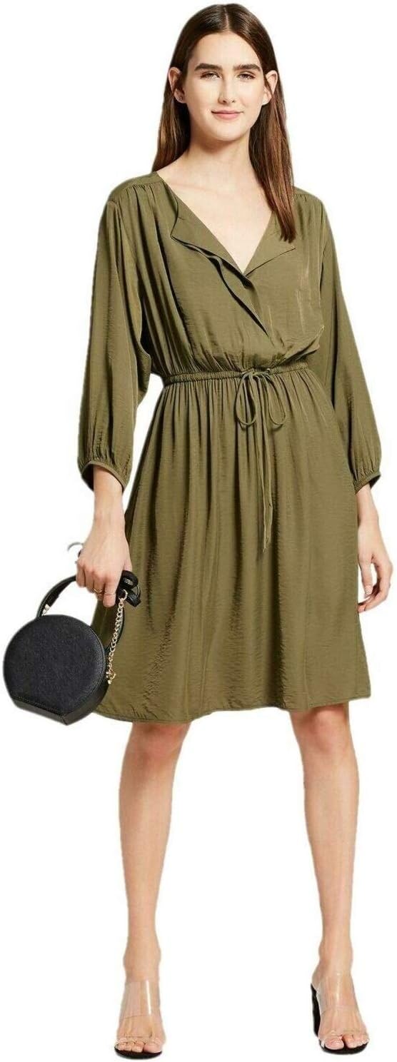 Mossimo Women's Button Front Drawstring Waist Dress (Palm Tree, X-Small)