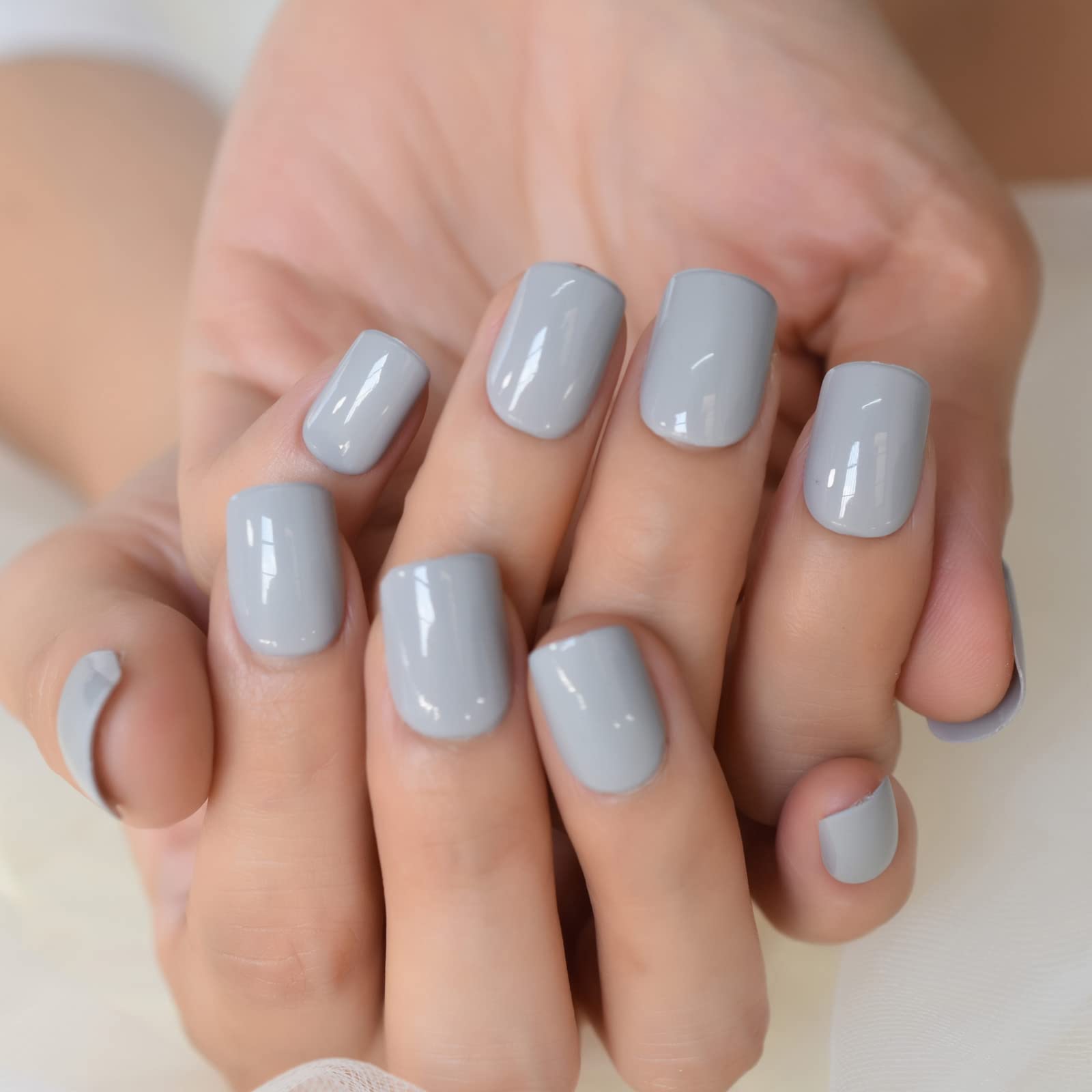 Amazon.com: Coolnail Pure Color Glossy Short Grandma Gray Fake Nails UV  Full Cover Squoval Square False Press on Nail for Women Girl Finger Wear :  Everything Else