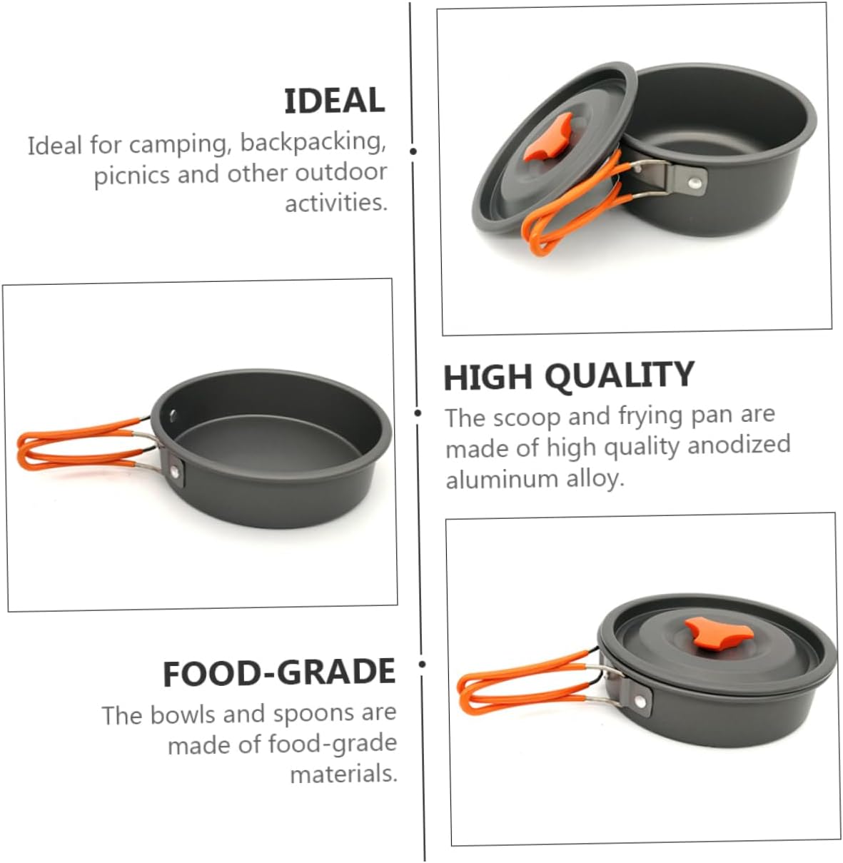 Portable Camping Cookware Non Stick Anodized Cooking Tools with Design for Picnics Backing and Outdoor