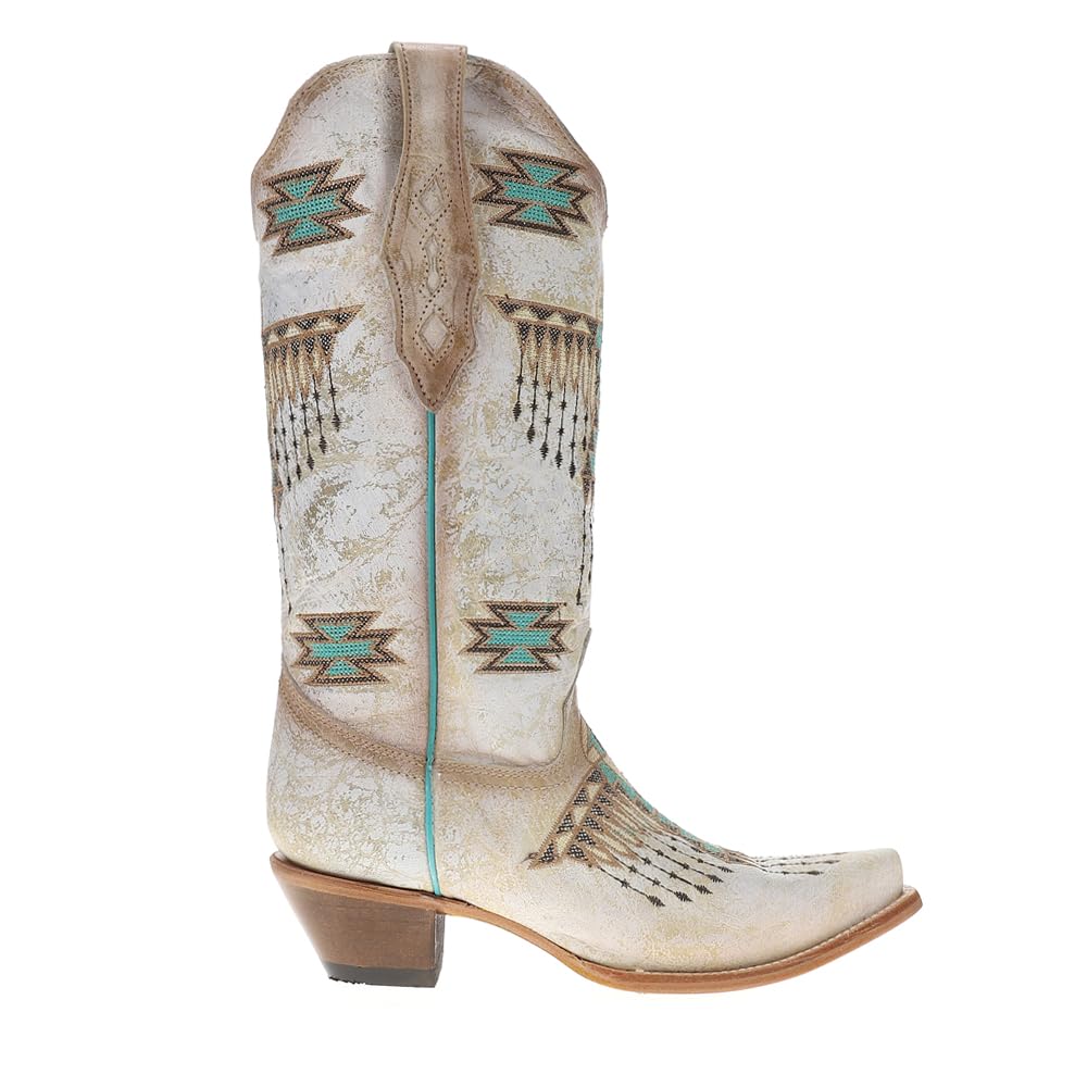 Corral Boots Womens Embroidered Southwest Snip Toe Pull On Casual Boots Mid Calf Mid Heel 2-3 - White