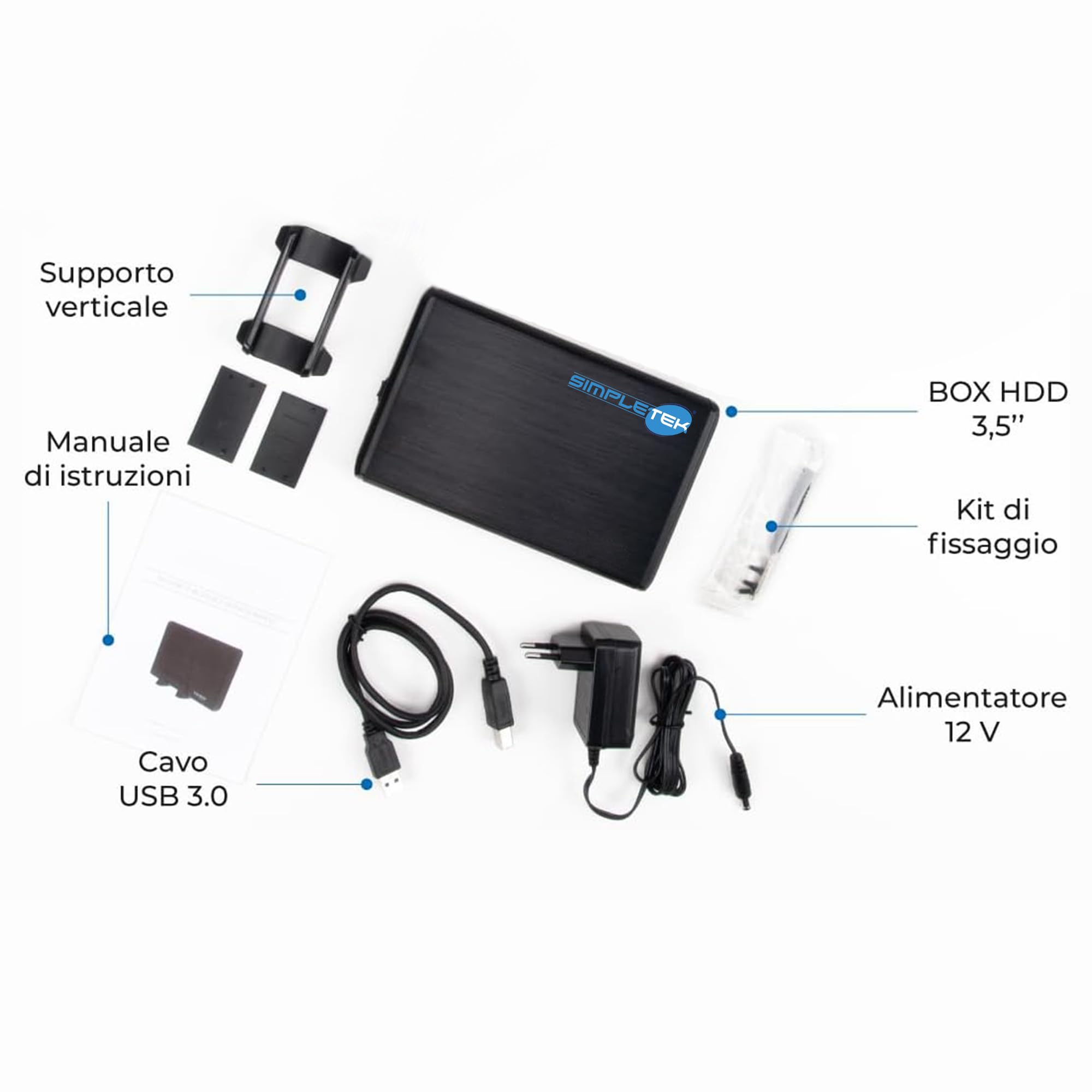 SIMPLETEK - Hard disk esterno 3TB USB 3.2 Gen 1 | Con alimentatore esterno | compatibile con qualsiasi PC/Server (Ricondizionato)