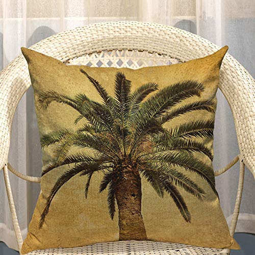 Mugod Palm Tree Throw Pillow Case Hawaiian Tropical Palms Leaf Vintage Green Yellow Decorative Cotton Linen Square Cushion Covers Pillowcase Couch Sofa Men/Women 18X18 Inch #TOP3