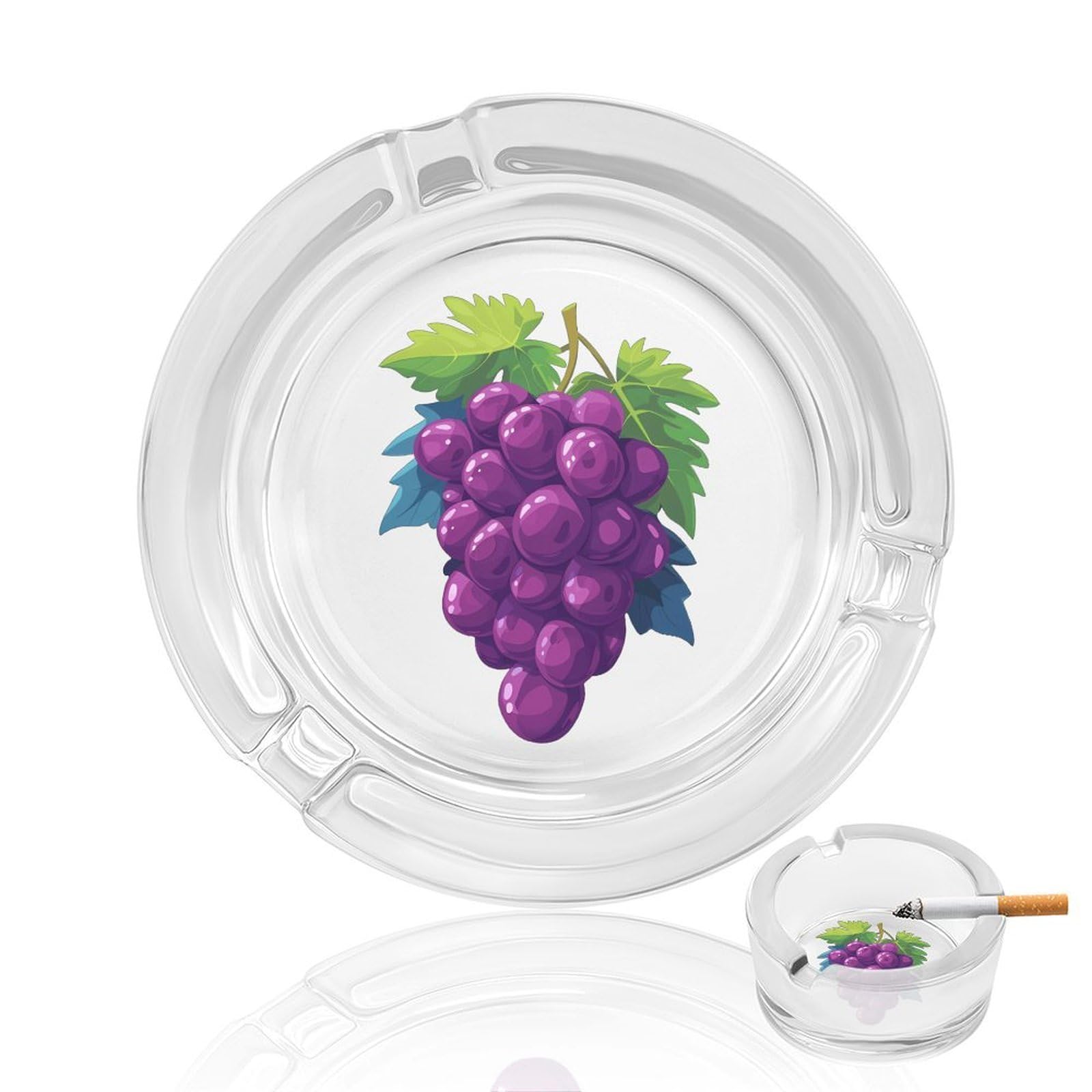Grapes Ashtray Portable Round Glass Outdoor Ash Tray for Home Office Garden Pub