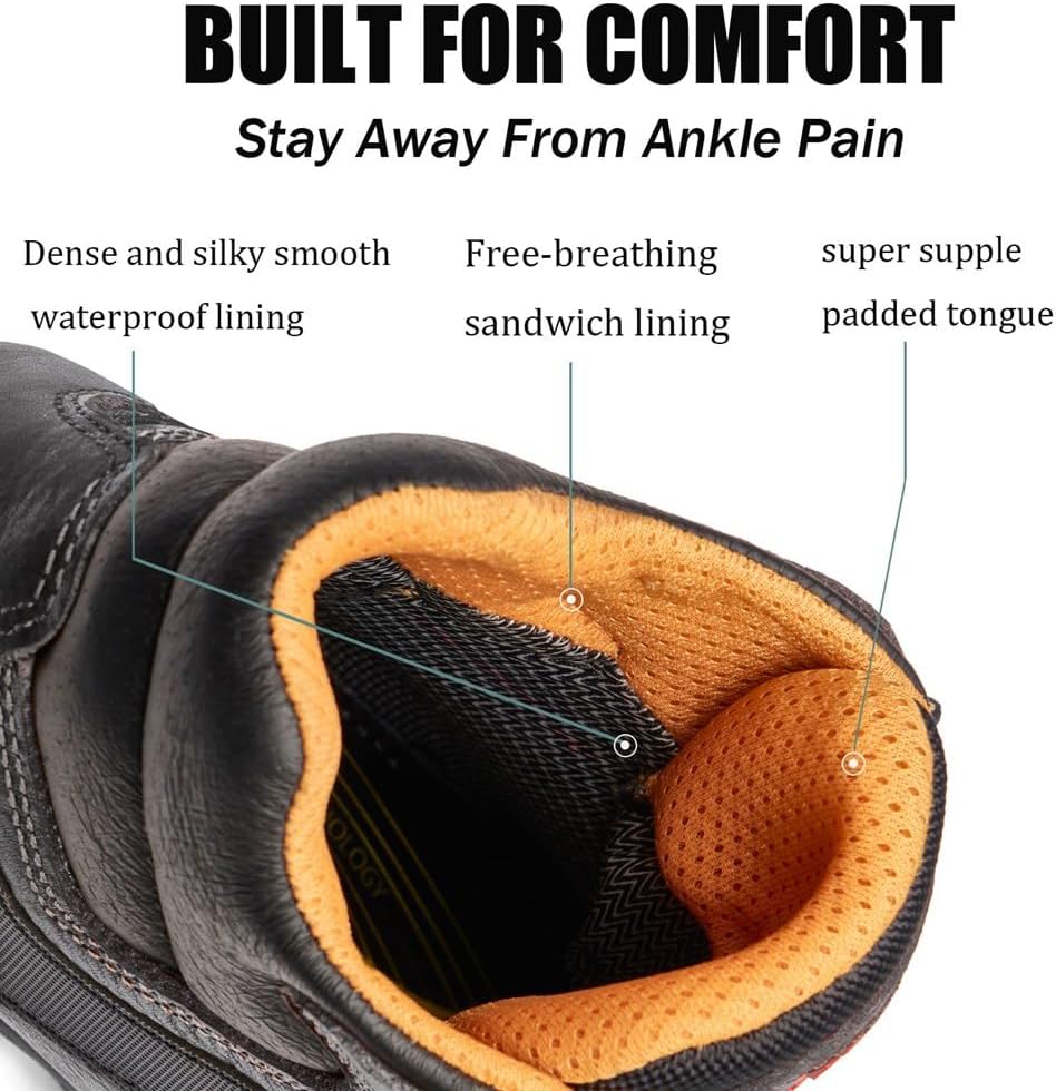SUREWAY Men's 6" Soft/Steel Toe Heavy Duty Waterproof Work Boot - Leather,Lace Up,Oil/Slip Resistant Dual-Density Comfortable Outsole,EH Construction Industrial Ankle Safety Men Work Boots - Image 6