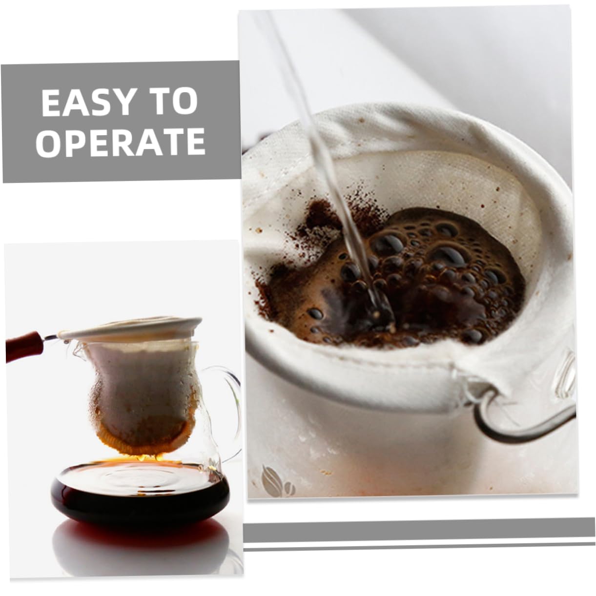 8 Stck. Wiederverwendbarer Flanell Kaffeefilter mit Rutschfestem Holzgriff Waschbarer Stofffilter für Kaffee Tee und Getränke Teiliges Vielseitiges Kaffeezubehör für Zuhause und