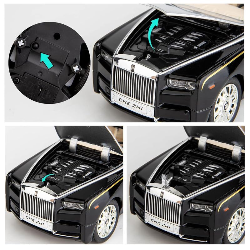Image of Model 1:24 Rolls-Royce Phantom Model Alloy Metal Pull Back Die-cast Car Openable Doors with Sound and Light Vehicle Car Toy for Kids - Multicolor