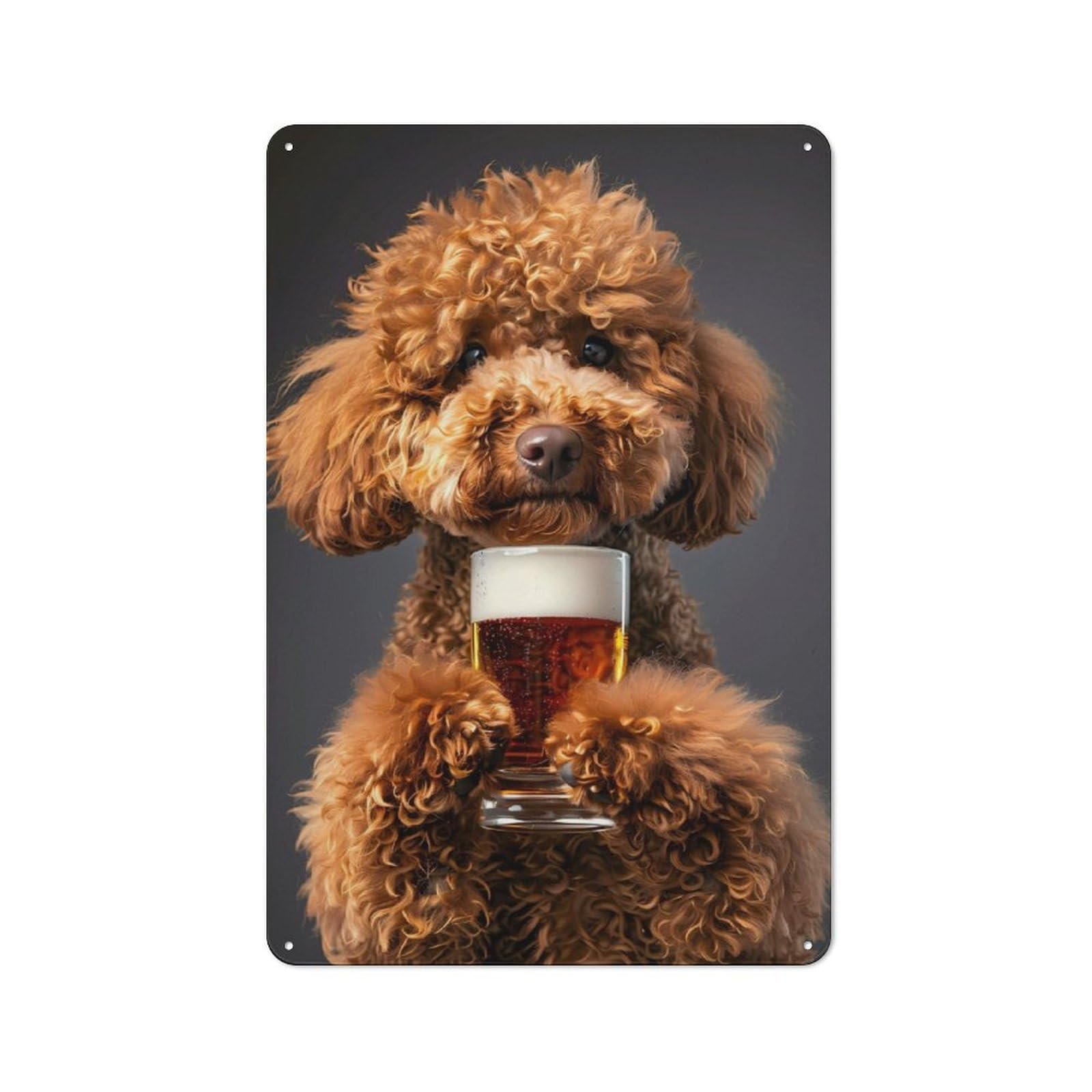 Junmoney Poodle Beer Industrial Tin Wall Sign 30X20cm Featuring Urban Room Decor For Workspace, Cafe, Hallway Or Garage