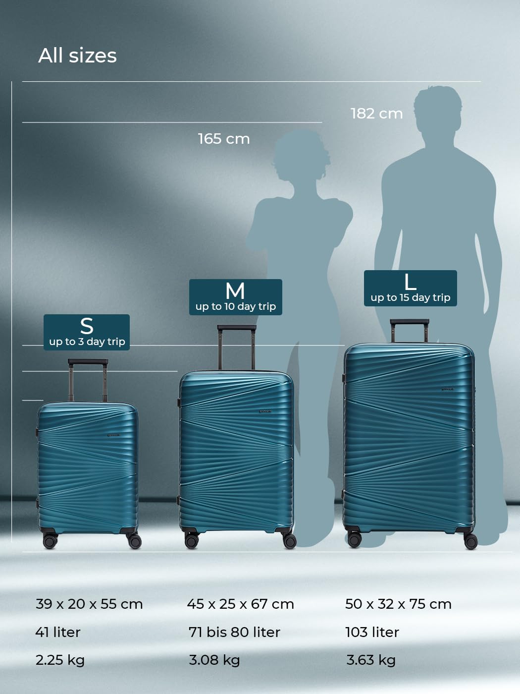 Pactastic Ultraleicht Hartschalen Check-in Koffer | Mittelgroßer Trolley | 45 x 25 x 67 cm | 62 Liter | Polypropylen & TSA | nur 3,08 Kg Collection 02
