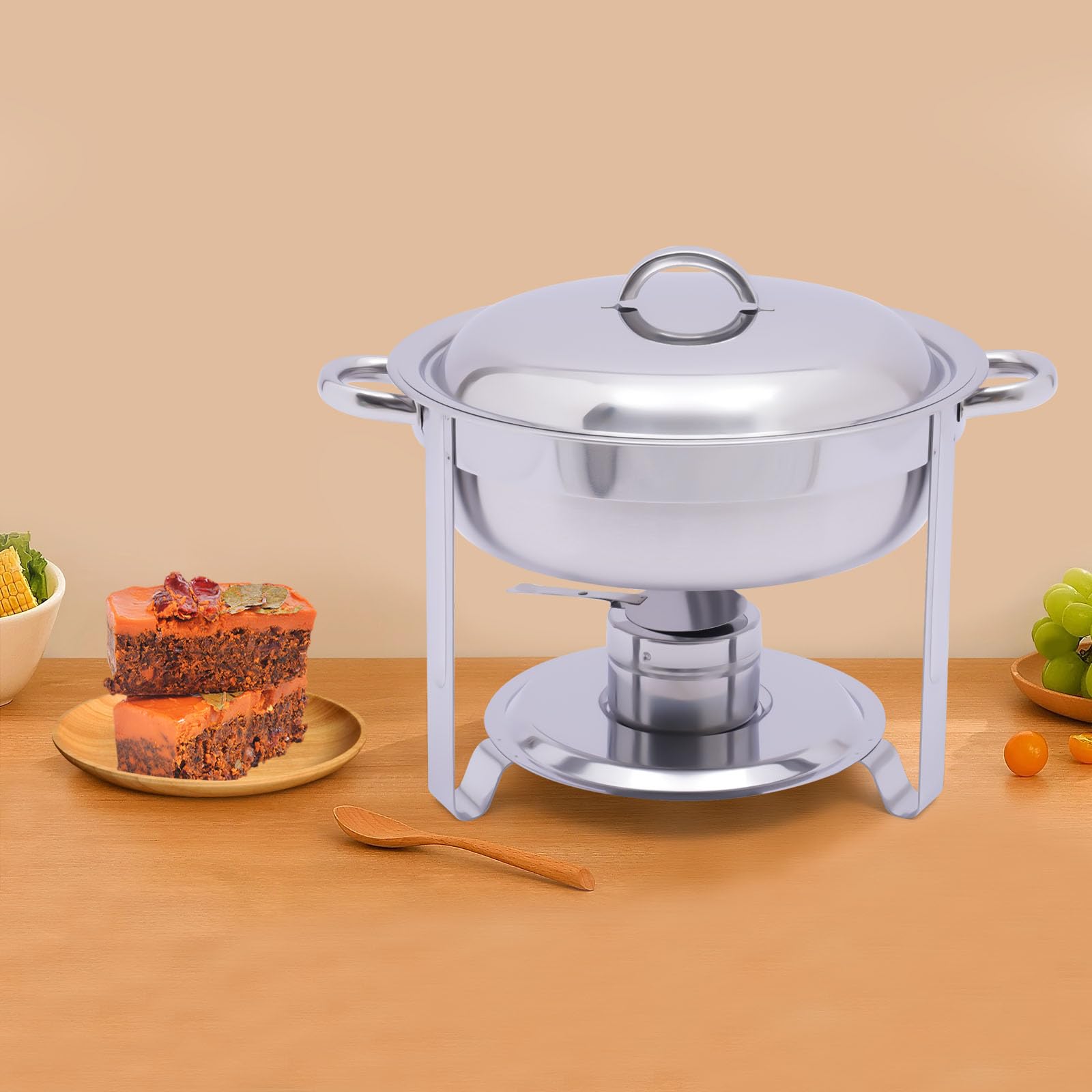 Chafing Dish - Calentador de alimentos redondo de acero inoxidable de 5 l, para buffet, catering, catering, gastro, color plateado