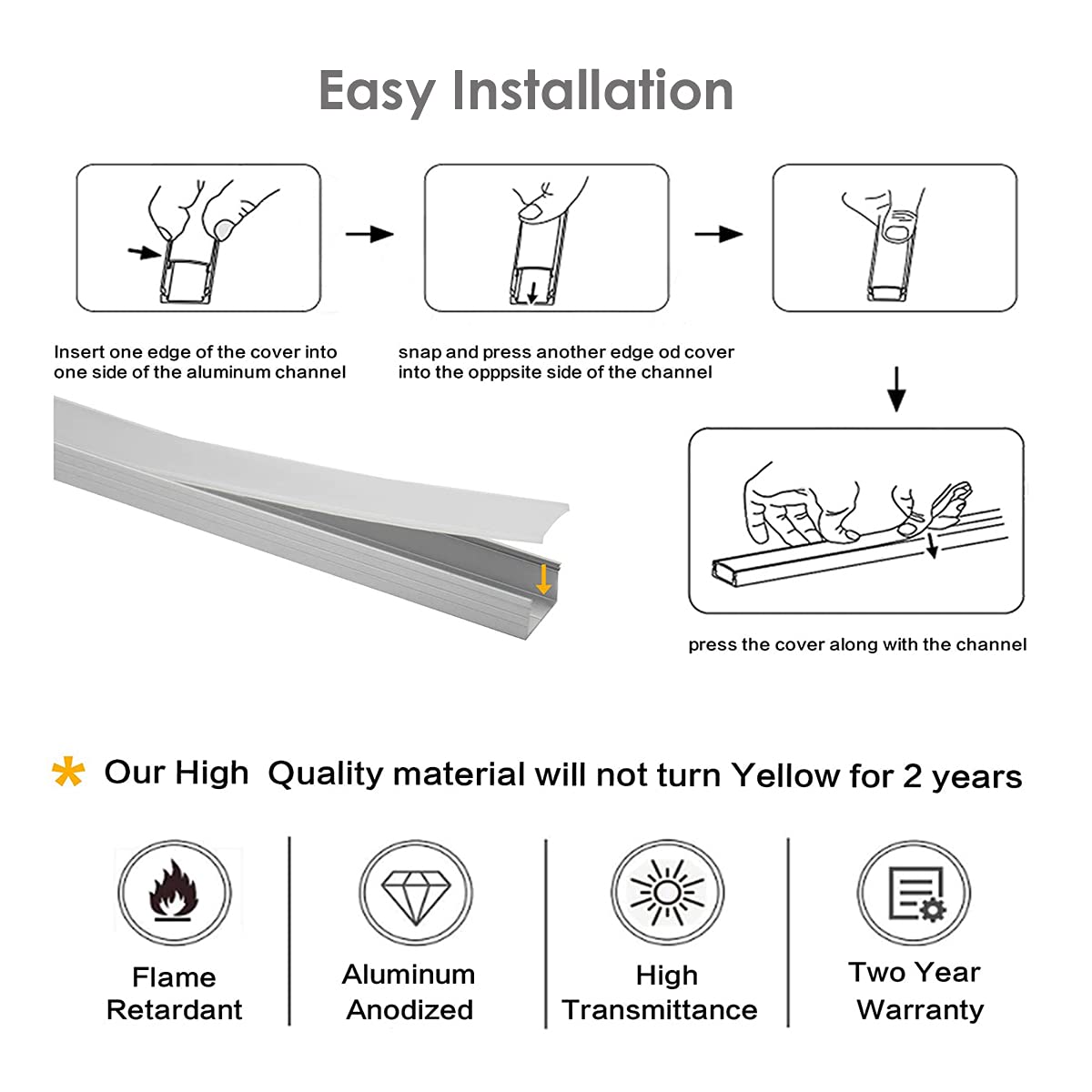 Perfil de aluminio LED, 10 unidades de 1 m / 3 pies LED tira de luz difusor canal, perfil de aluminio para tira LED con cubierta de difusor lechoso, tapas y clips (forma U)