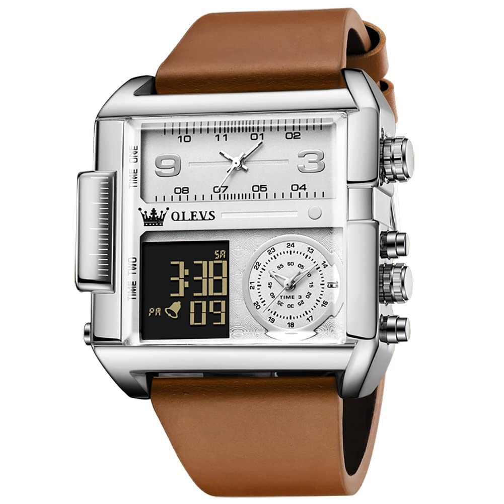 Men's Sport Watch Large Face Digital & Analog Quartz Wrist Watch with LED Square Multi-Ti…