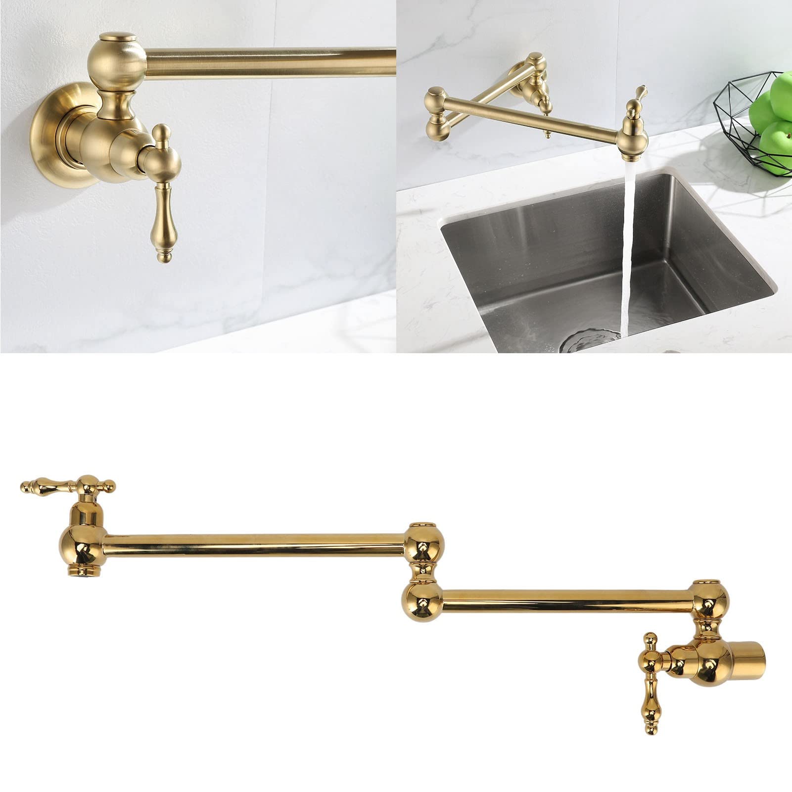 Robinet de Remplissage de Marmite, Robinet de Cuisine Mural en Cuivre Pliant Extensible Simple Robinet Froid avec Bras Oscillant à Double Articulation Robinet D'évier à Bras Oscillant(Titane)