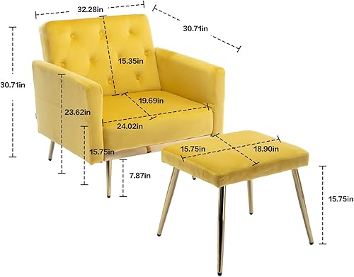 Miniatura 2 de KINFFICT Sofá decorativo de terciopelo con otomana, cómodo sillón tapizado con reposabrazos y respaldo ajustables, sala de estar reclinable