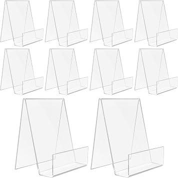 10 Pcs Acrylic Book Stands for Display, Transparent Book Display Stand, Acrylic Bookshelf for Displaying Books, Music Sheets, Notebooks, Picture Albums and Artworks