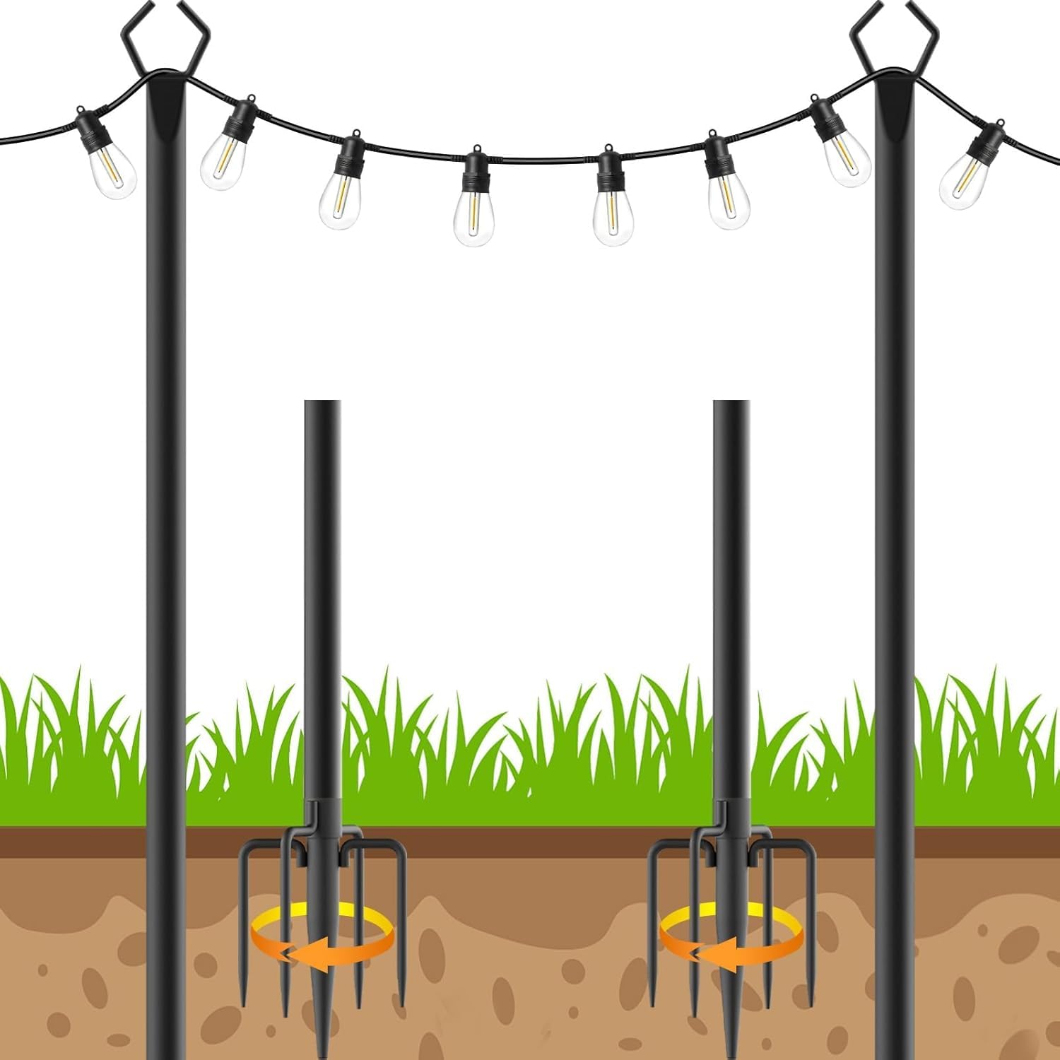 2 Pack 10 FT String Light Poles,Metal with Fork Lights Poles for Outdoor String Light, Rustproof Heavy Duty for Outside Garden,Patio,Wedding,Backyard,Deck,Party 2Pack10FT