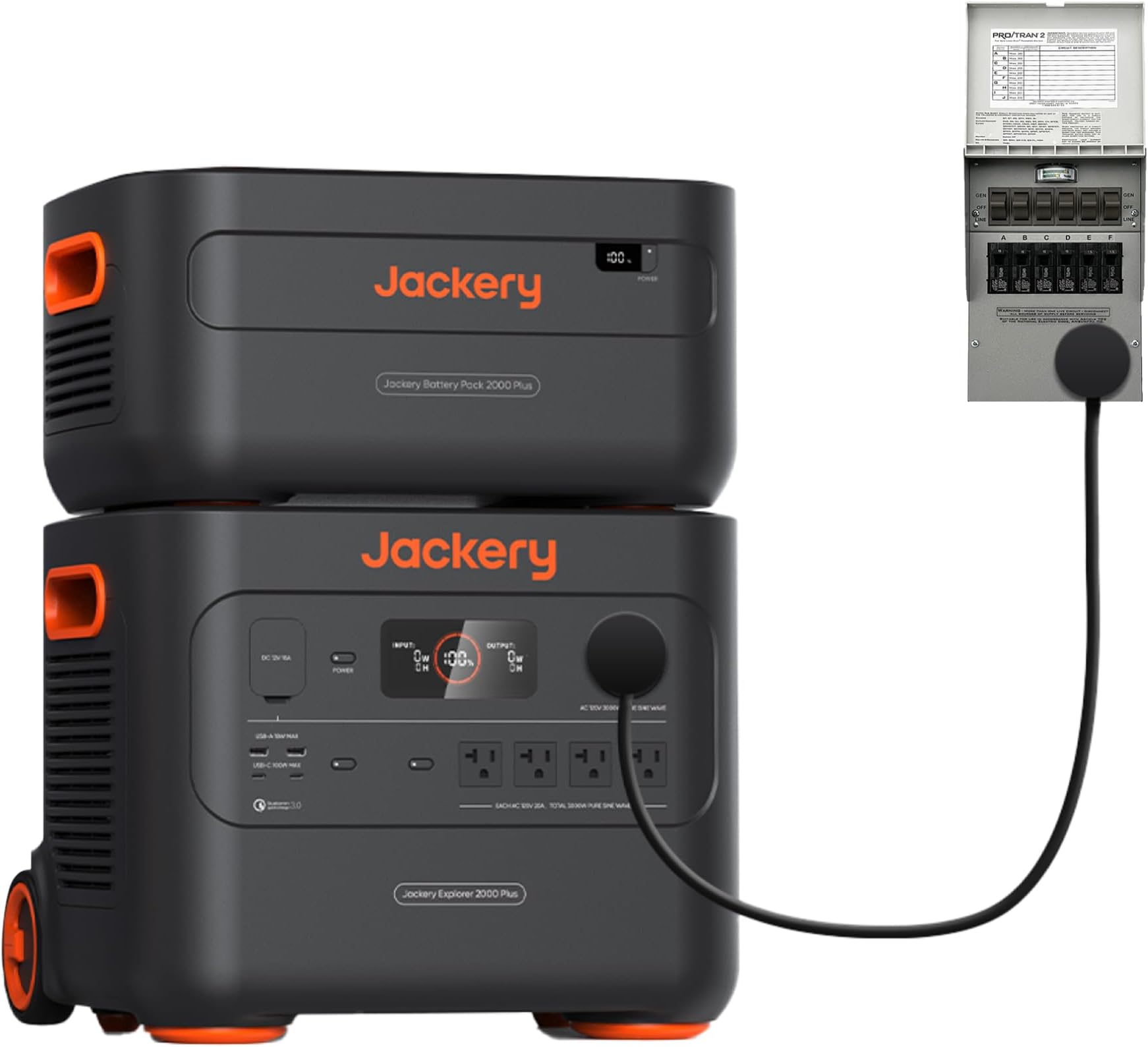 Jackery Explorer 2000 Plus + Manual Transfer Switch, LiFePO4 Battery Home Backup System, up to 12kWh Portable Power Station with Add-on Battery Packs, Expandable for Home Backup